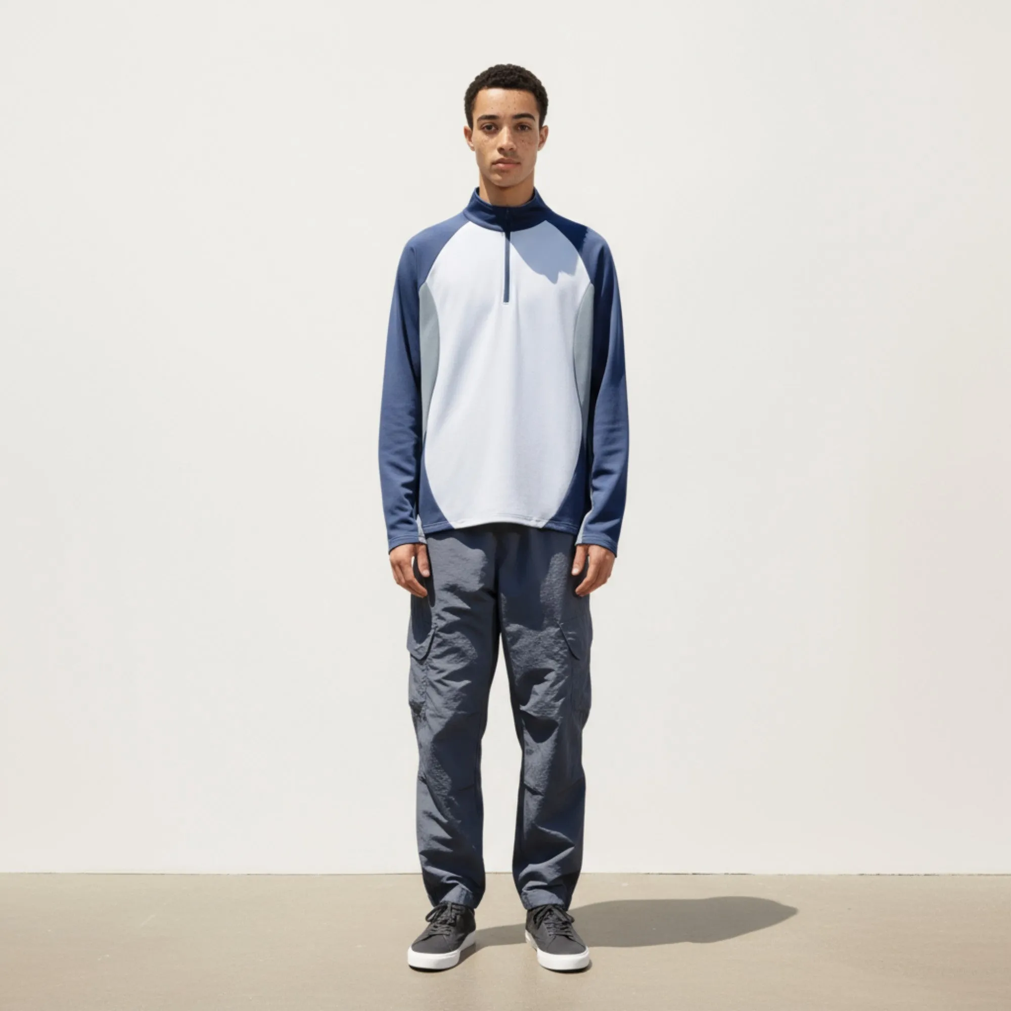 Anna-Kaci Men's Long Sleeve Quarter Zip Pullover with Color Block Panels and Stand Collar sold by Anna-Kaci product image thumbnail 3