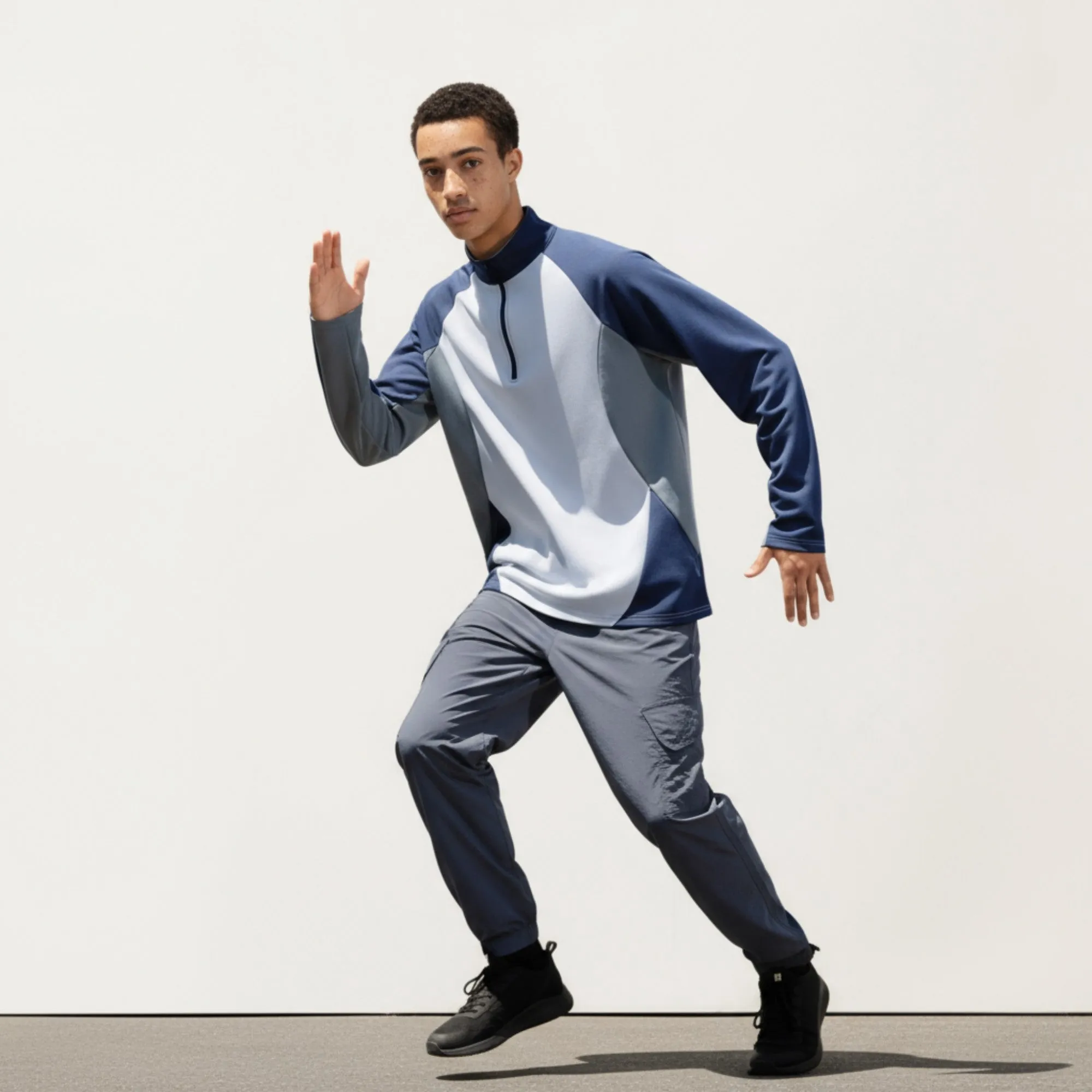 Anna-Kaci Men's Long Sleeve Quarter Zip Pullover with Color Block Panels and Stand Collar sold by Anna-Kaci product image thumbnail 4