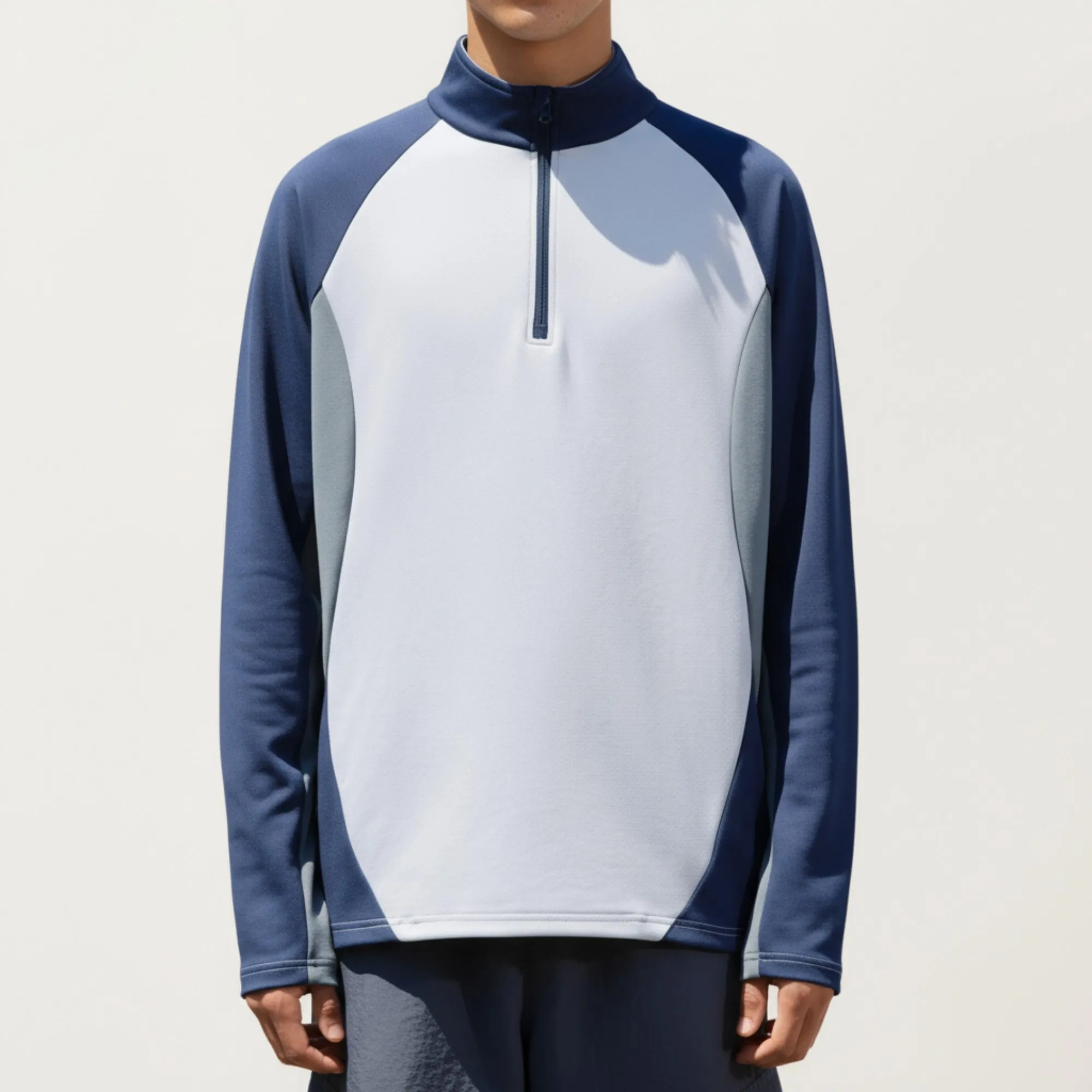 Anna-Kaci Men's Long Sleeve Quarter Zip Pullover with Color Block Panels and Stand Collar sold by Anna-Kaci