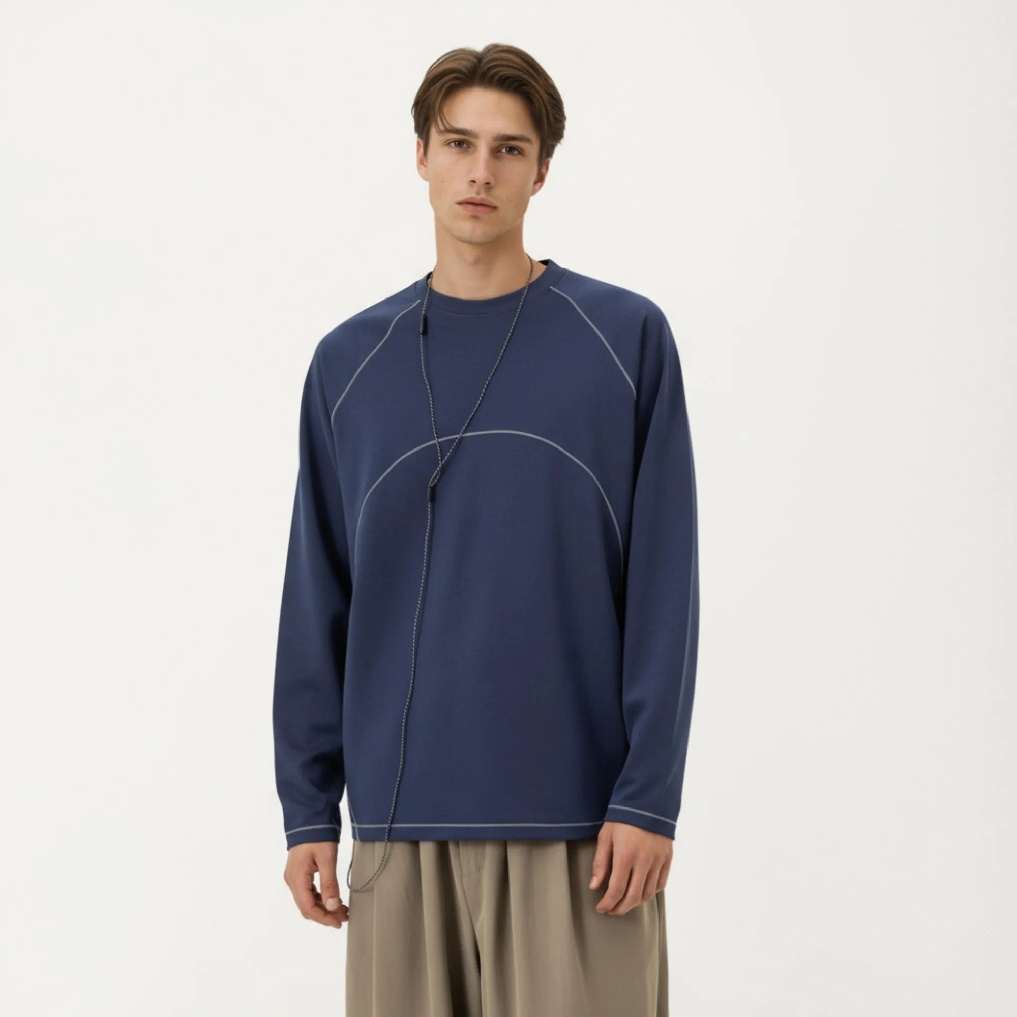 Anna-Kaci Men's Long Sleeve Crew Neck Pullover with Raglan Seams and Subtle Front Stitch Detail sold by Anna-Kaci product image thumbnail 2