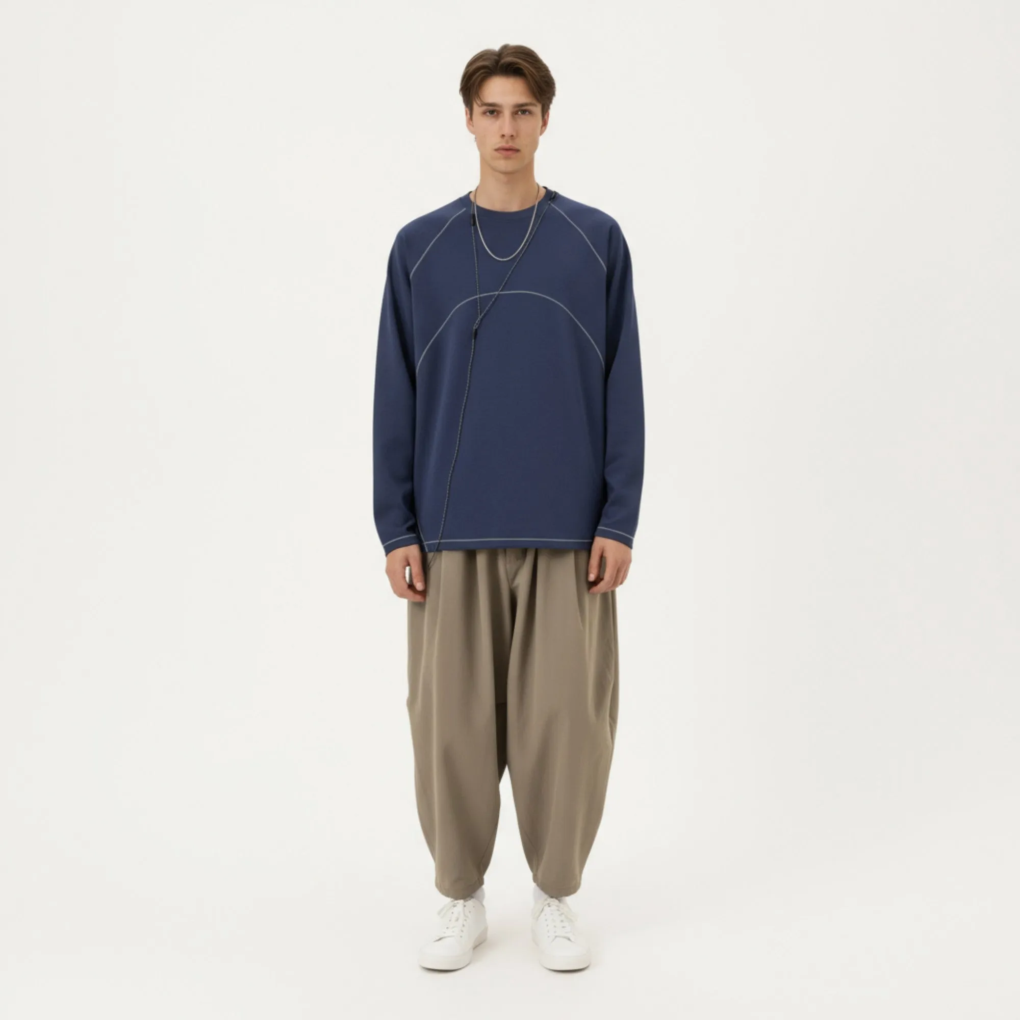 Anna-Kaci Men's Long Sleeve Crew Neck Pullover with Raglan Seams and Subtle Front Stitch Detail sold by Anna-Kaci product image thumbnail 3