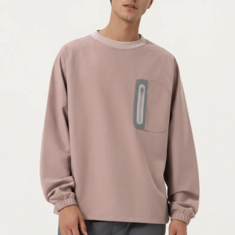 Anna-Kaci Men's Long Sleeve Pullover Crew Neck Top with Contrast Zipper Chest Pocket and Elastic Cuffs sold by Anna-Kaci