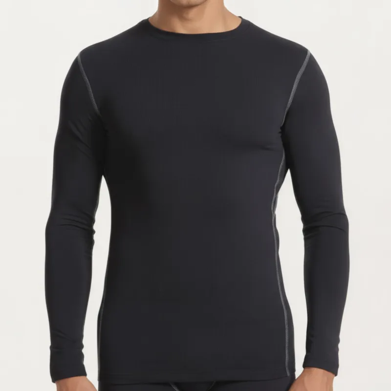 Anna-Kaci Men's Long Sleeve Crew Neck Compression Athletic Top with Stretch Fabric and Contrast Stitching sold by Anna-Kaci