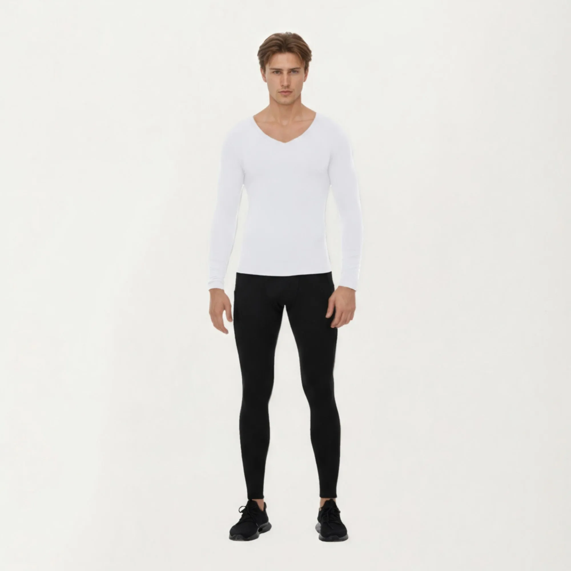 Anna-Kaci Men's Long Sleeve V-Neck Compression Shirt with Stretch Performance Fabric and Athletic Fit sold by Anna-Kaci product image thumbnail 3