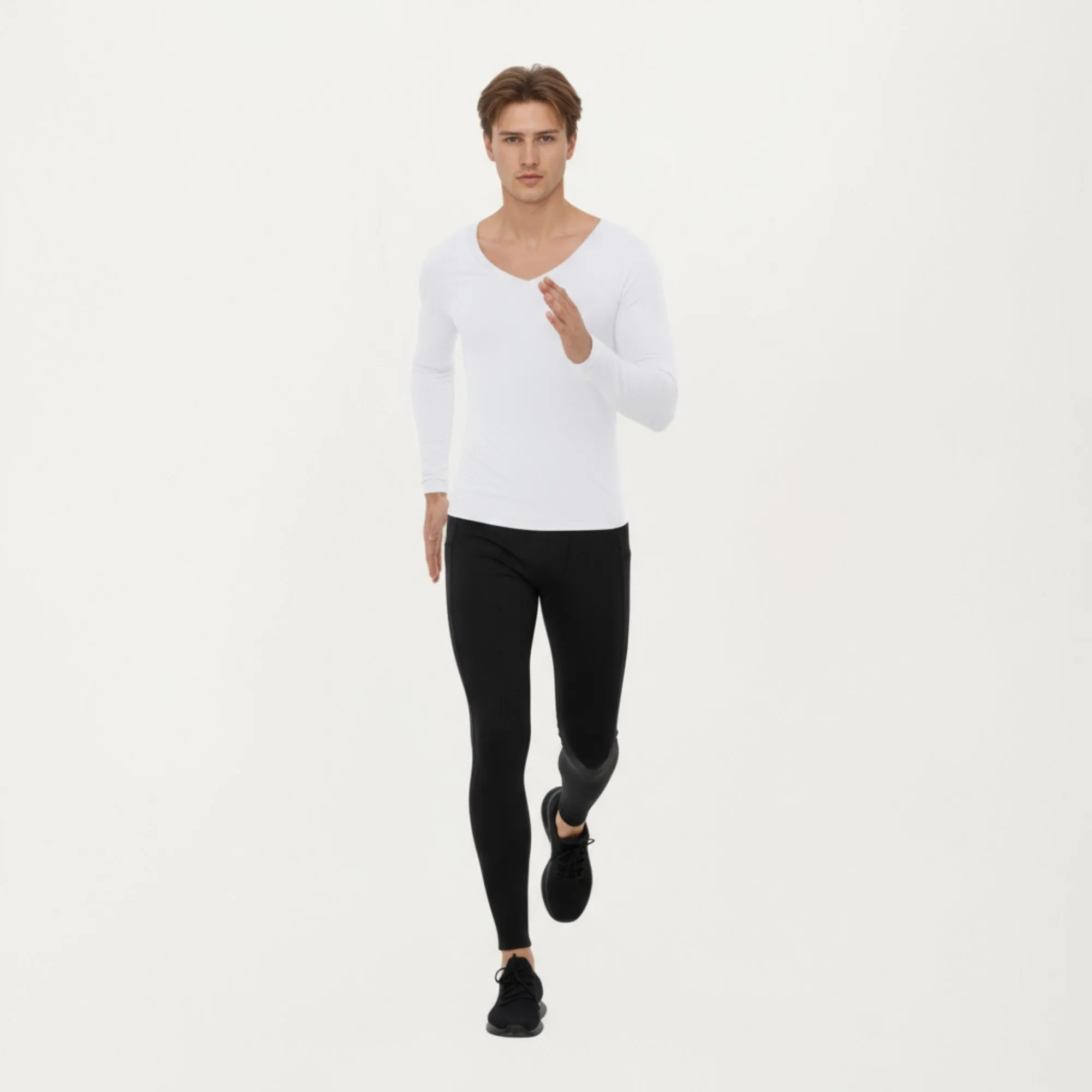 Anna-Kaci Men's Long Sleeve V-Neck Compression Shirt with Stretch Performance Fabric and Athletic Fit sold by Anna-Kaci product image thumbnail 4