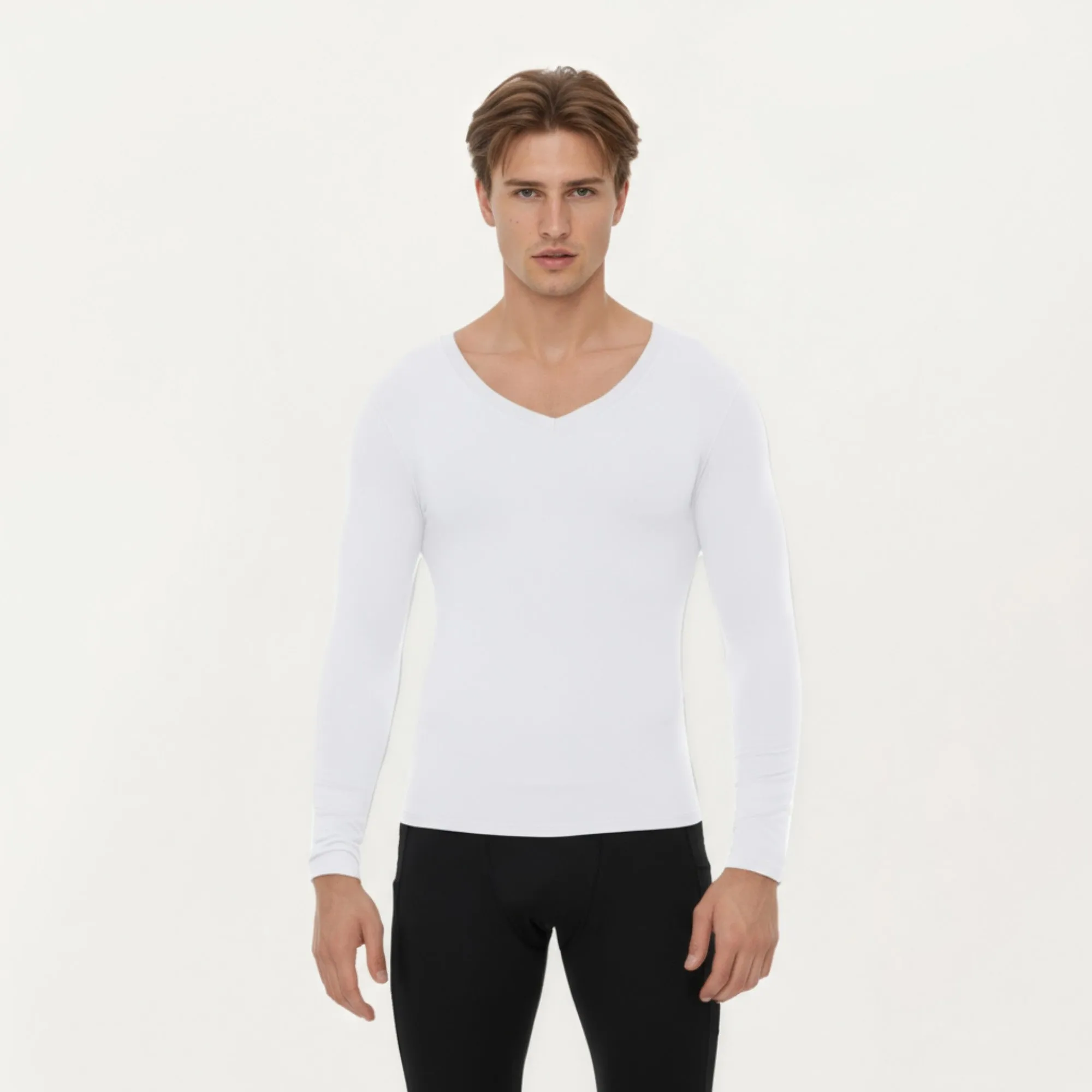 Anna-Kaci Men's Long Sleeve V-Neck Compression Shirt with Stretch Performance Fabric and Athletic Fit sold by Anna-Kaci product image thumbnail 2