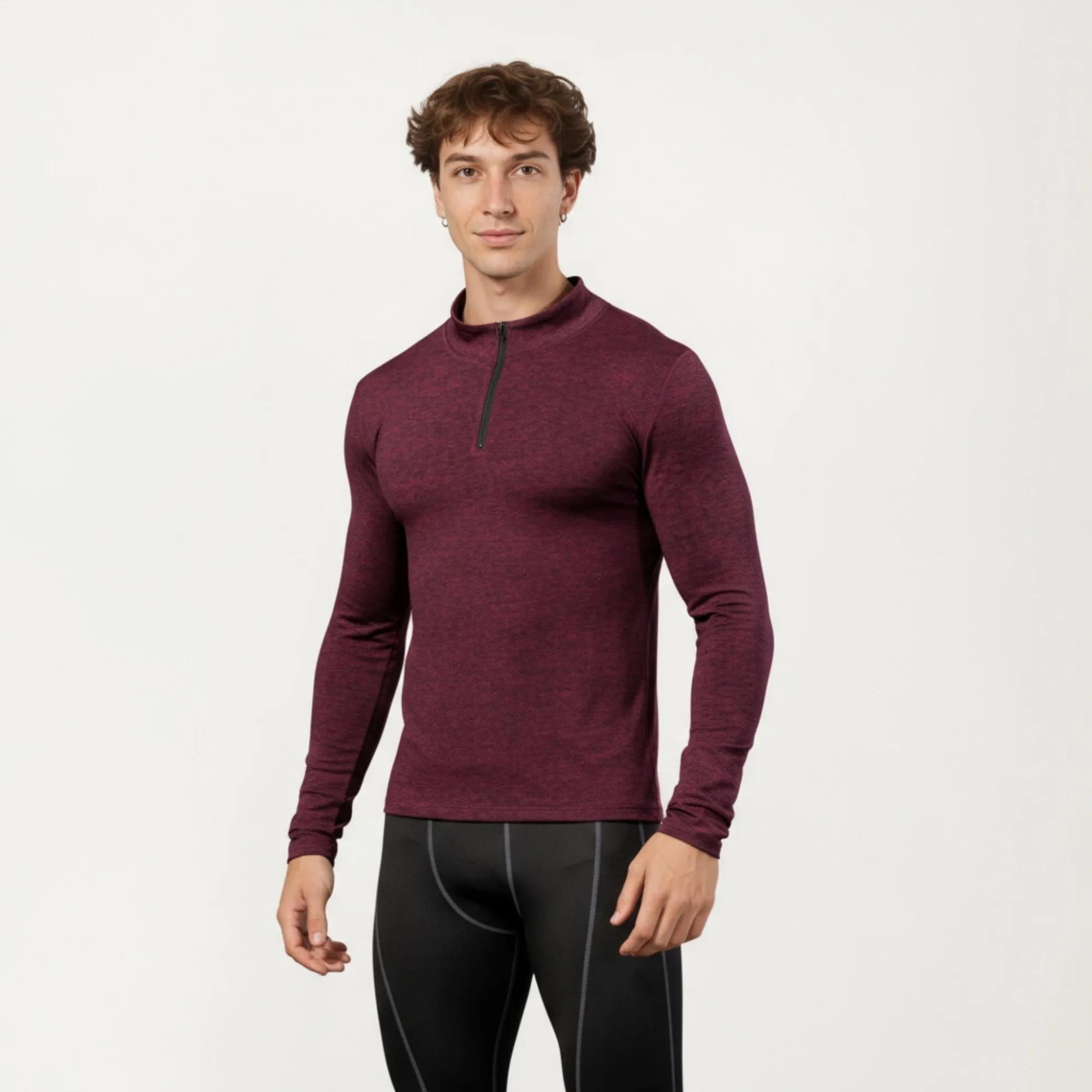 Anna-Kaci Men's Long Sleeve Quarter Zip Compression Athletic Shirt with Mock Neck and Performance Stretch Fabric sold by Anna-Kaci product image thumbnail 2