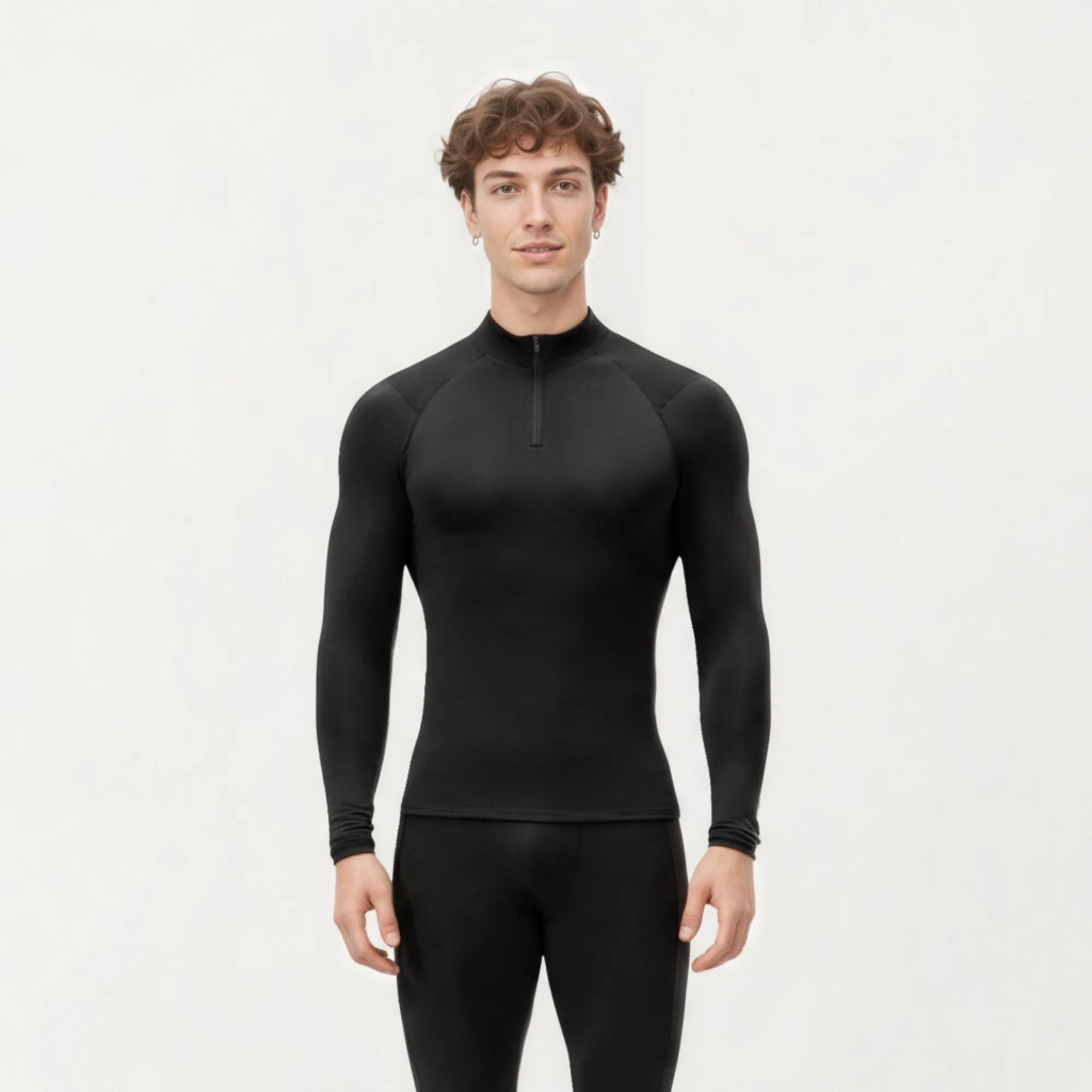 Anna-Kaci Men's Long Sleeve Quarter Zip Compression Athletic Top with Stretch Fabric and Mock Neck sold by Anna-Kaci product image thumbnail 2