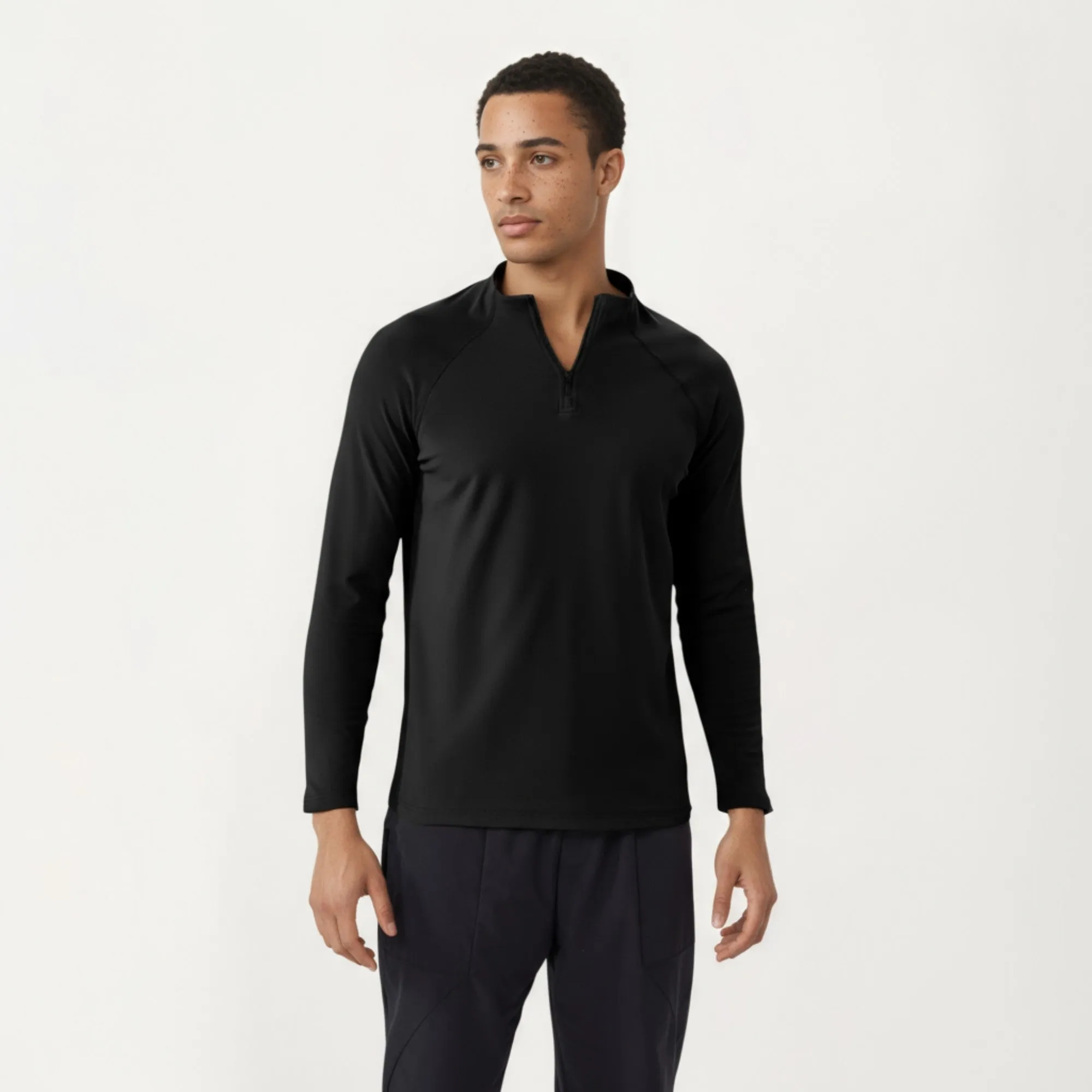 Anna-Kaci Men's Long Sleeve Quarter Zip Athletic Top with Mock Neck and Stretch Performance Fabric sold by Anna-Kaci product image thumbnail 2