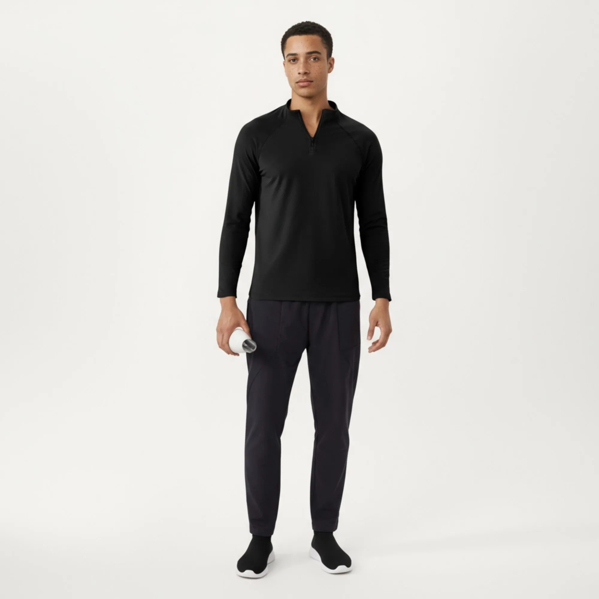 Anna-Kaci Men's Long Sleeve Quarter Zip Athletic Top with Mock Neck and Stretch Performance Fabric sold by Anna-Kaci product image thumbnail 3