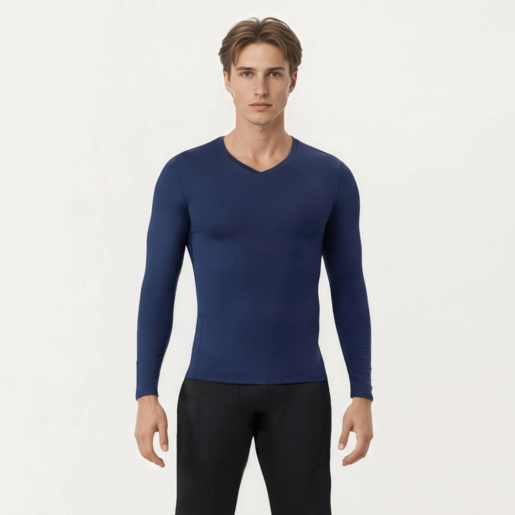 Anna-Kaci Men's Long Sleeve Compression Athletic Shirt with Stretch Fabric and V-Neck Design sold by Anna-Kaci product image thumbnail 2