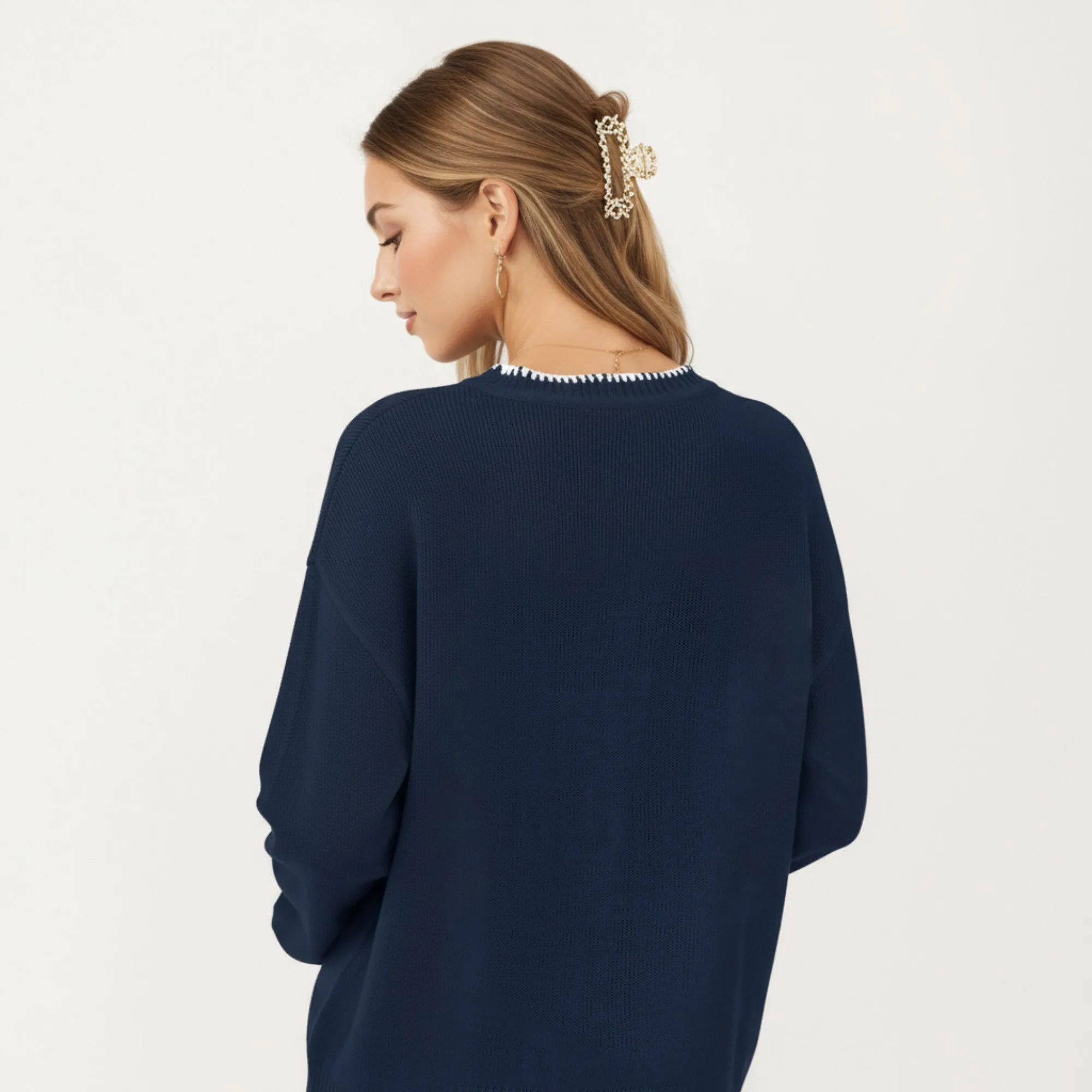 Anna-Kaci Women's Long Sleeve Knit Sweater with Textured Bow Front Detail and Ribbed Trim sold by Anna-Kaci product image thumbnail 4