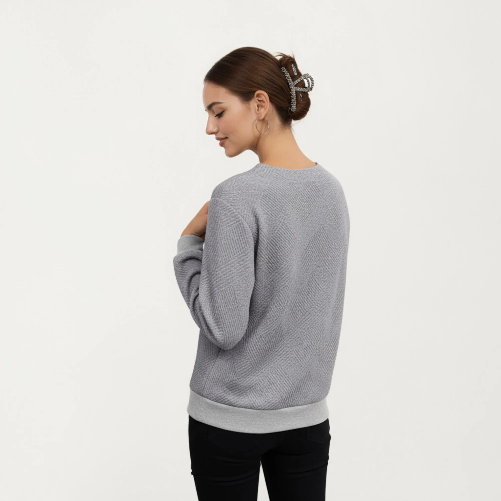 Anna-Kaci Women's Long Sleeve Textured Knit Pullover Top with Asymmetrical Button Detail and Ribbed Hem sold by Anna-Kaci product image thumbnail 4
