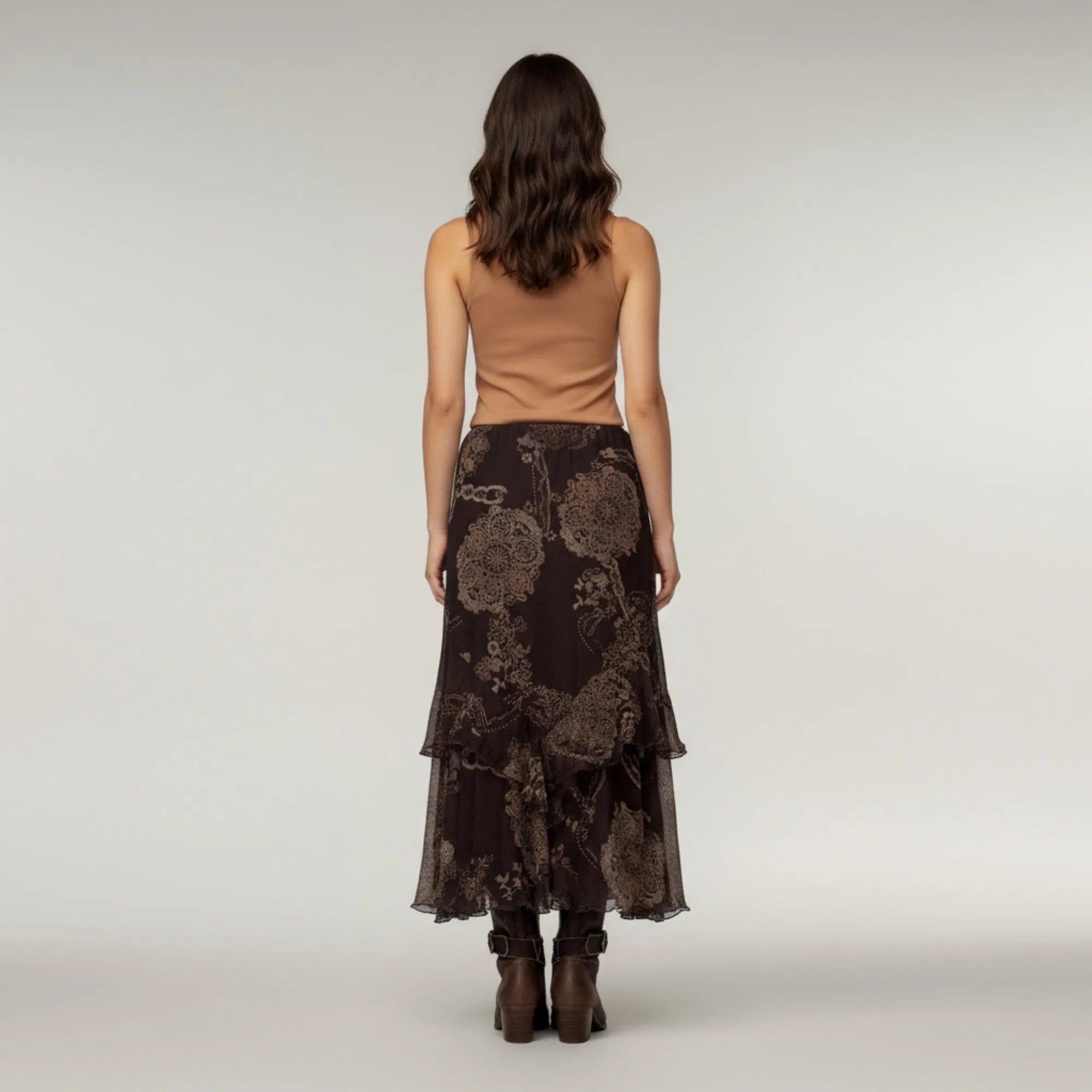 Anna-Kaci Women's Bohemian Asymmetrical Midi Skirt with Ruffled Hem and Vintage Lace Print sold by Anna-Kaci product image thumbnail 3