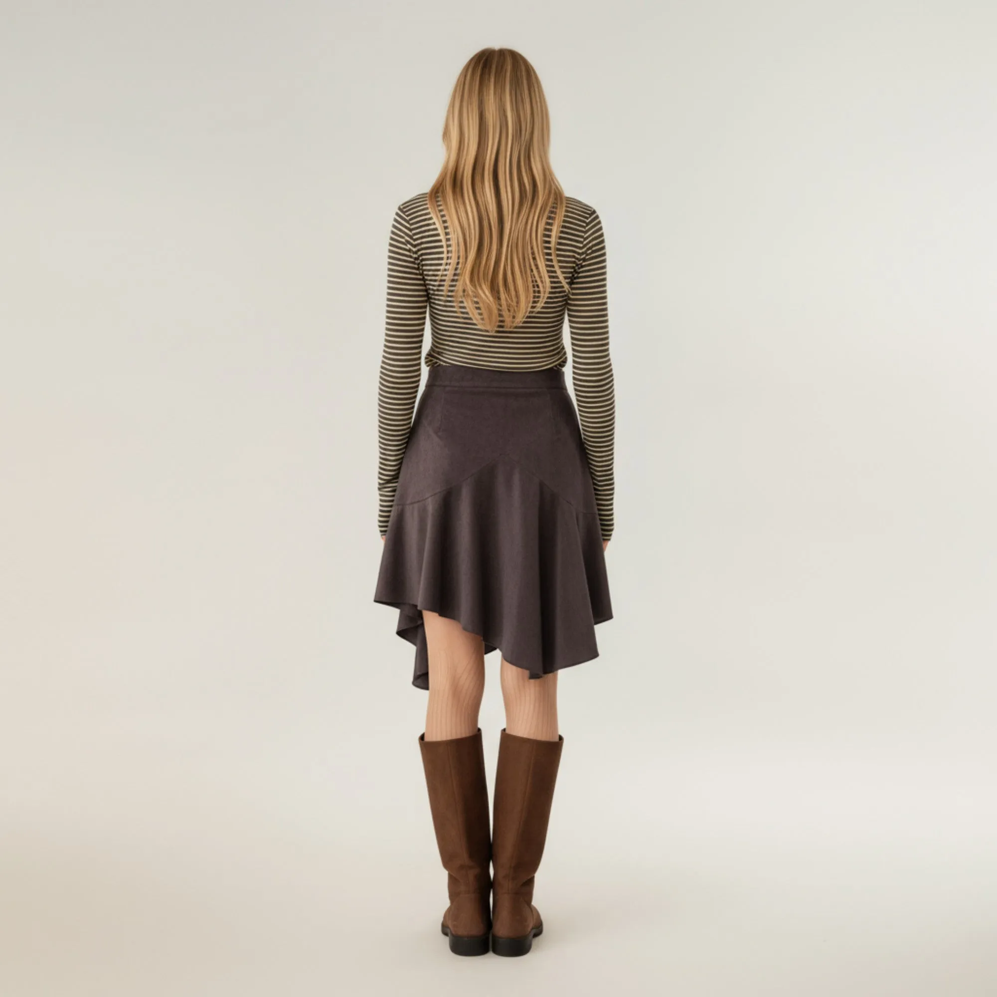 Anna-Kaci Women's Asymmetrical Midi Skirt with Flowy Hem and Soft Suede-Like Fabric sold by Anna-Kaci product image thumbnail 3