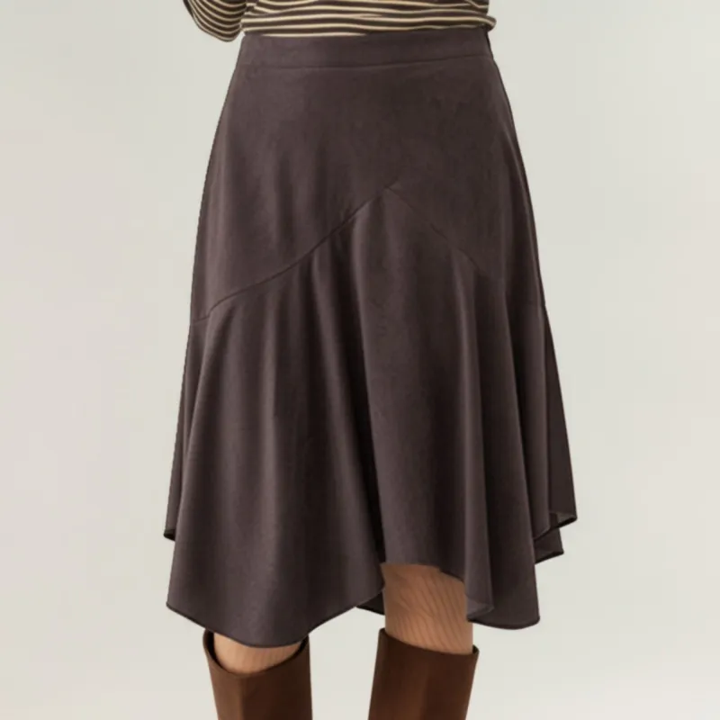 Anna-Kaci Women's Asymmetrical Midi Skirt with Flowy Hem and Soft Suede-Like Fabric sold by Anna-Kaci