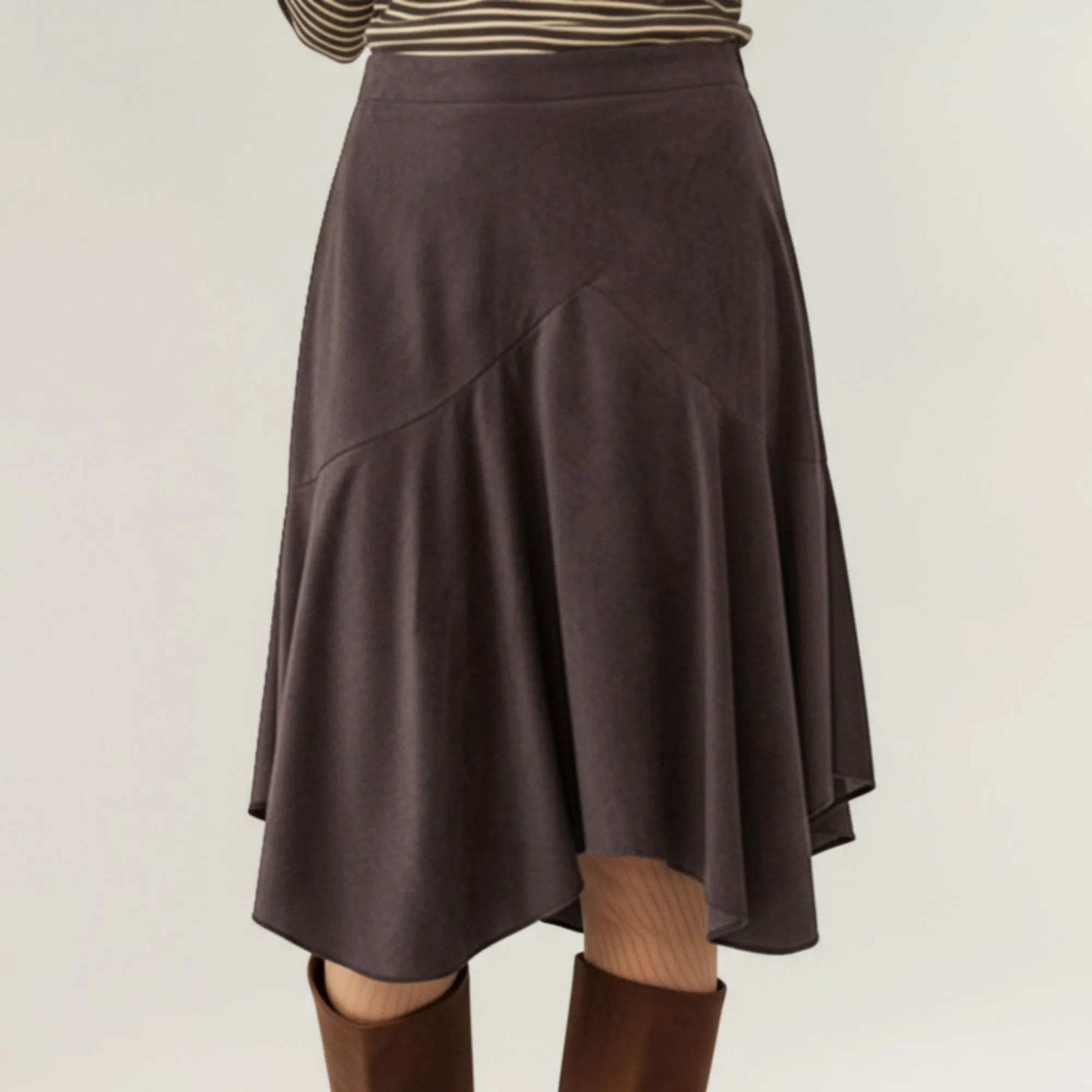 Anna-Kaci Women's Asymmetrical Midi Skirt with Flowy Hem and Soft Suede-Like Fabric sold by Anna-Kaci