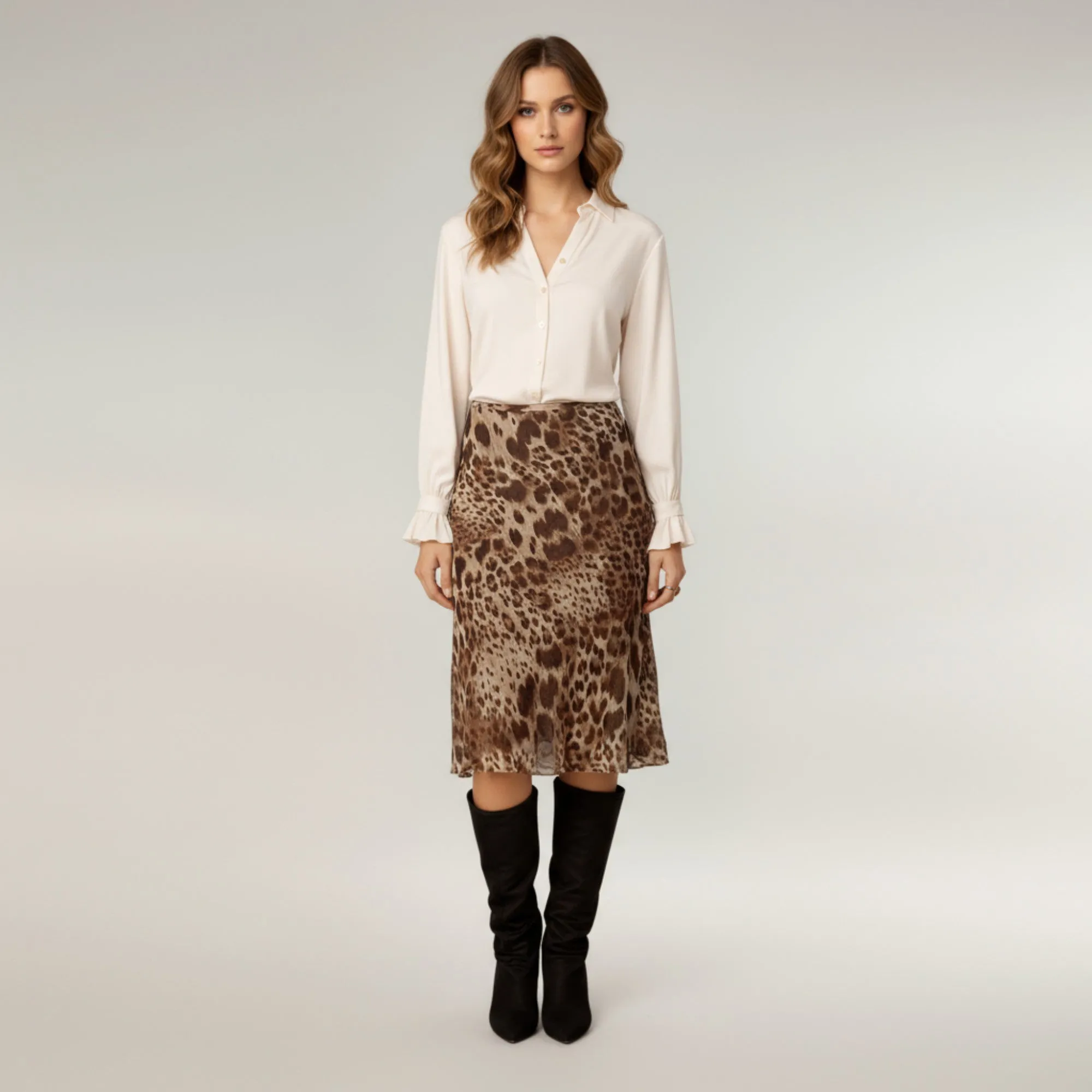 Anna-Kaci Women's Leopard Print Midi Skirt with Bias Cut and Silky Satin Finish sold by Anna-Kaci product image thumbnail 2