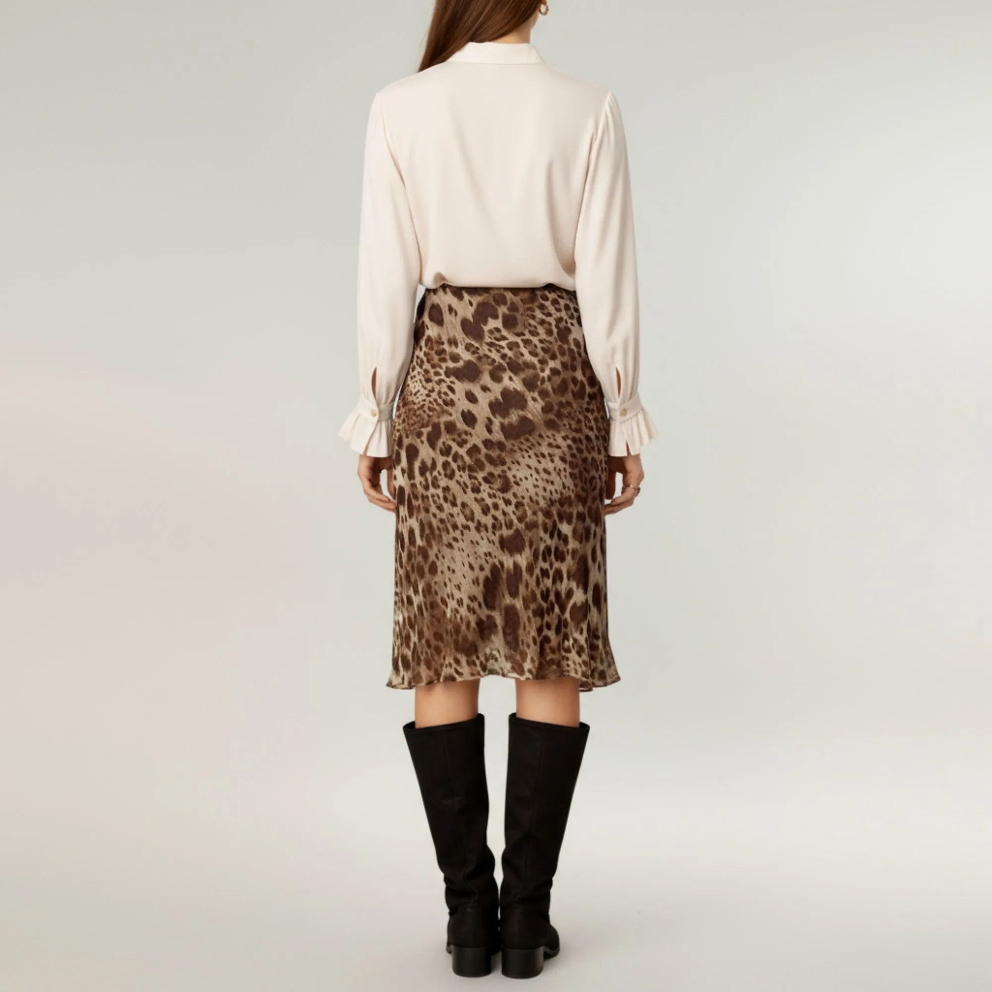 Anna-Kaci Women's Leopard Print Midi Skirt with Bias Cut and Silky Satin Finish sold by Anna-Kaci product image thumbnail 3
