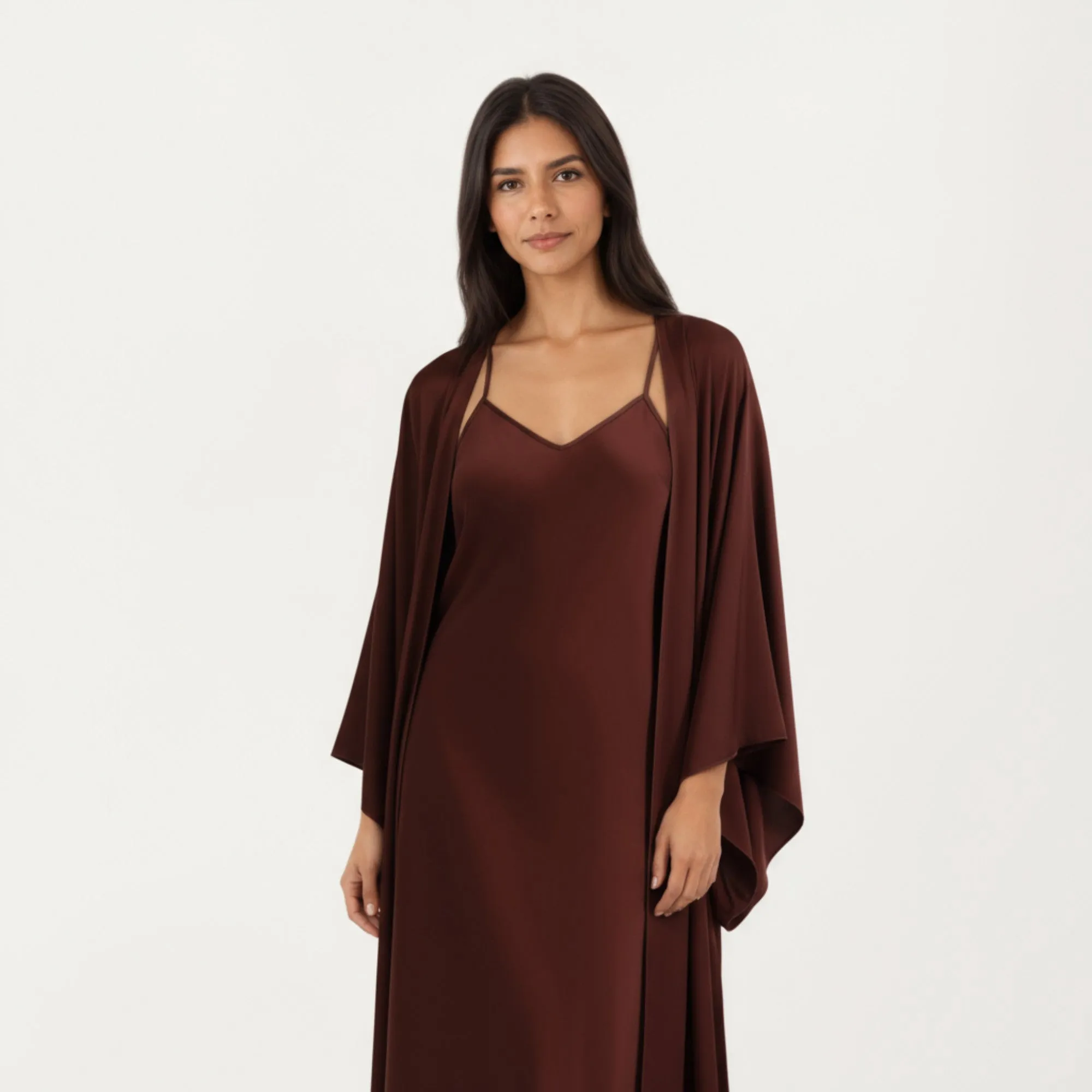 Anna-Kaci Women's 2-Piece Satin Slip Dress and Kimono Robe Set with Flowing Draped Silhouette sold by Anna-Kaci product image thumbnail 3