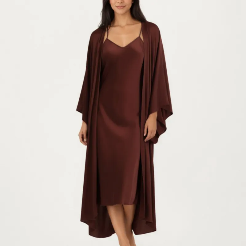 Anna-Kaci Women's 2-Piece Satin Slip Dress and Kimono Robe Set with Flowing Draped Silhouette made by Anna-Kaci