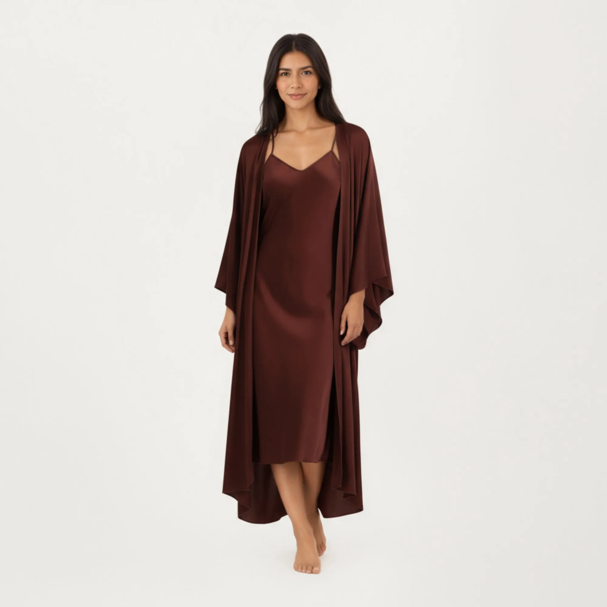 Anna-Kaci Women's 2-Piece Satin Slip Dress and Kimono Robe Set with Flowing Draped Silhouette sold by Anna-Kaci product image thumbnail 2
