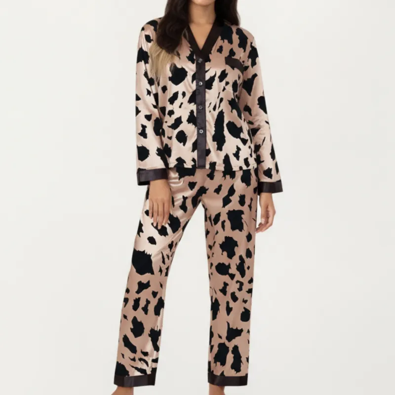 Anna-Kaci Women's 2-Piece Satin Pajama Set with Animal Print Button-Up Top and Straight-Leg Pants sold by Anna-Kaci