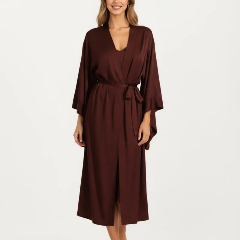 Anna-Kaci Women's Long Satin Kimono Robe with Tie Waist Belt and Wide Sleeves sold by Anna-Kaci