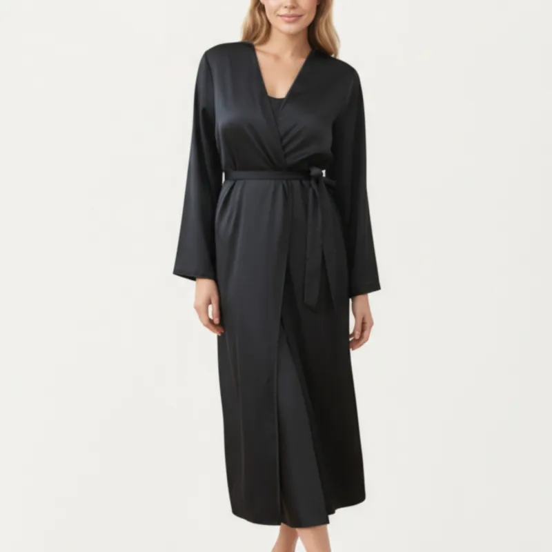Anna-Kaci Women's Long Satin Wrap Robe with Tie Waist and Relaxed Draped Sleeves sold by Anna-Kaci