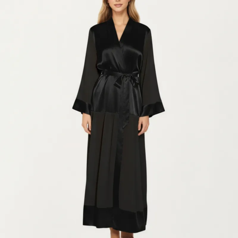 Anna-Kaci Women's Long Satin Robe with Tie Waist Belt and Wide Cuff Sleeves sold by Anna-Kaci
