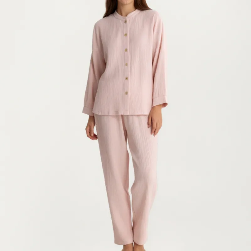Anna-Kaci Women's 2-Piece Set Button-Up Textured Top with Balloon Sleeves and Relaxed Fit Pants sold by Anna-Kaci