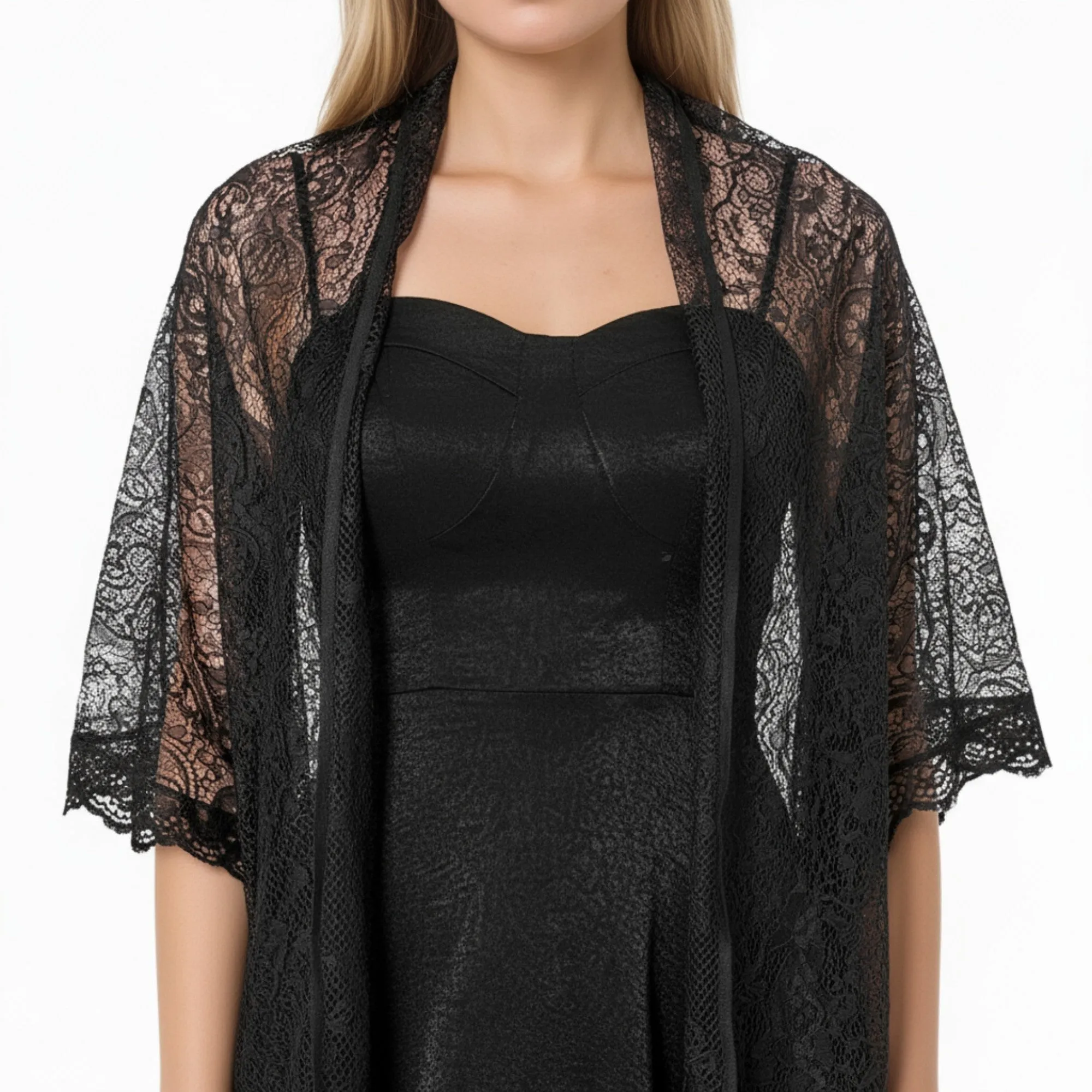 Anna-Kaci Women's Sheer Lace Kimono Shrug with Floral Pattern and Elbow-Length Sleeves sold by Anna-Kaci product image thumbnail 5