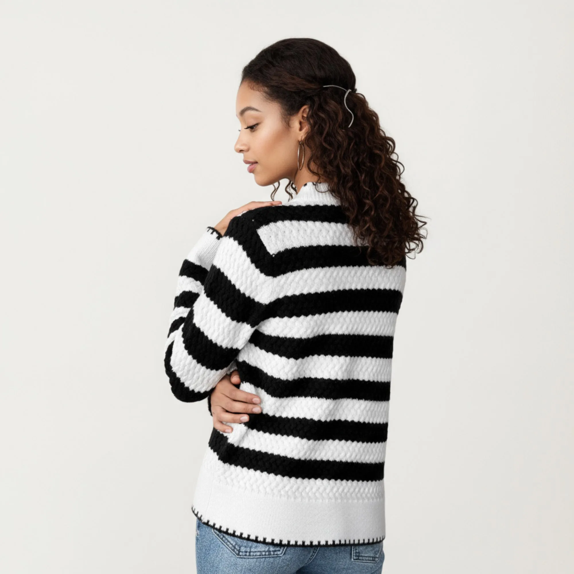 Anna-Kaci Women's Striped Button-Front Knit Cardigan with Contrast Edging and Long Sleeves sold by Anna-Kaci product image thumbnail 4