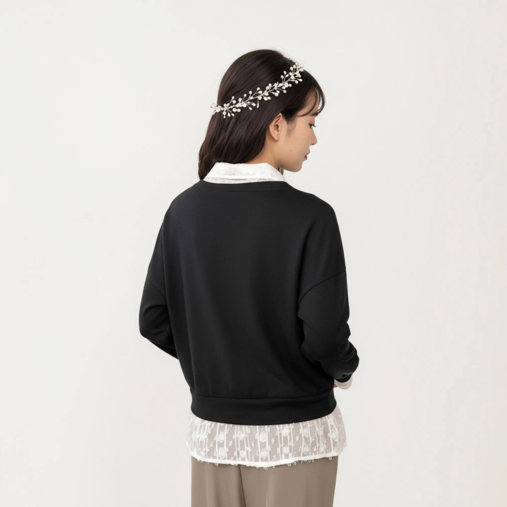 Anna-Kaci Women's Layered V-Neck Pullover Top with Sheer Lace Trim and Collared Blouse Detail sold by Anna-Kaci product image thumbnail 4