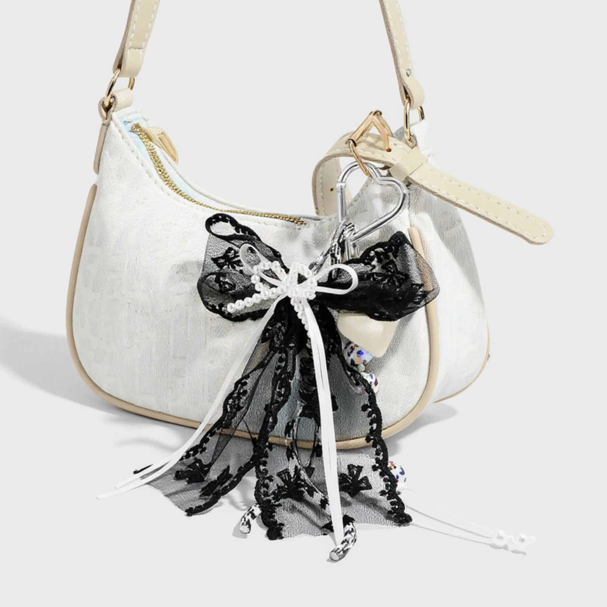 Anna-Kaci Black Lace Bow Keychain with Heart Clasp and Beaded Ribbon Details sold by Anna-Kaci product image thumbnail 4