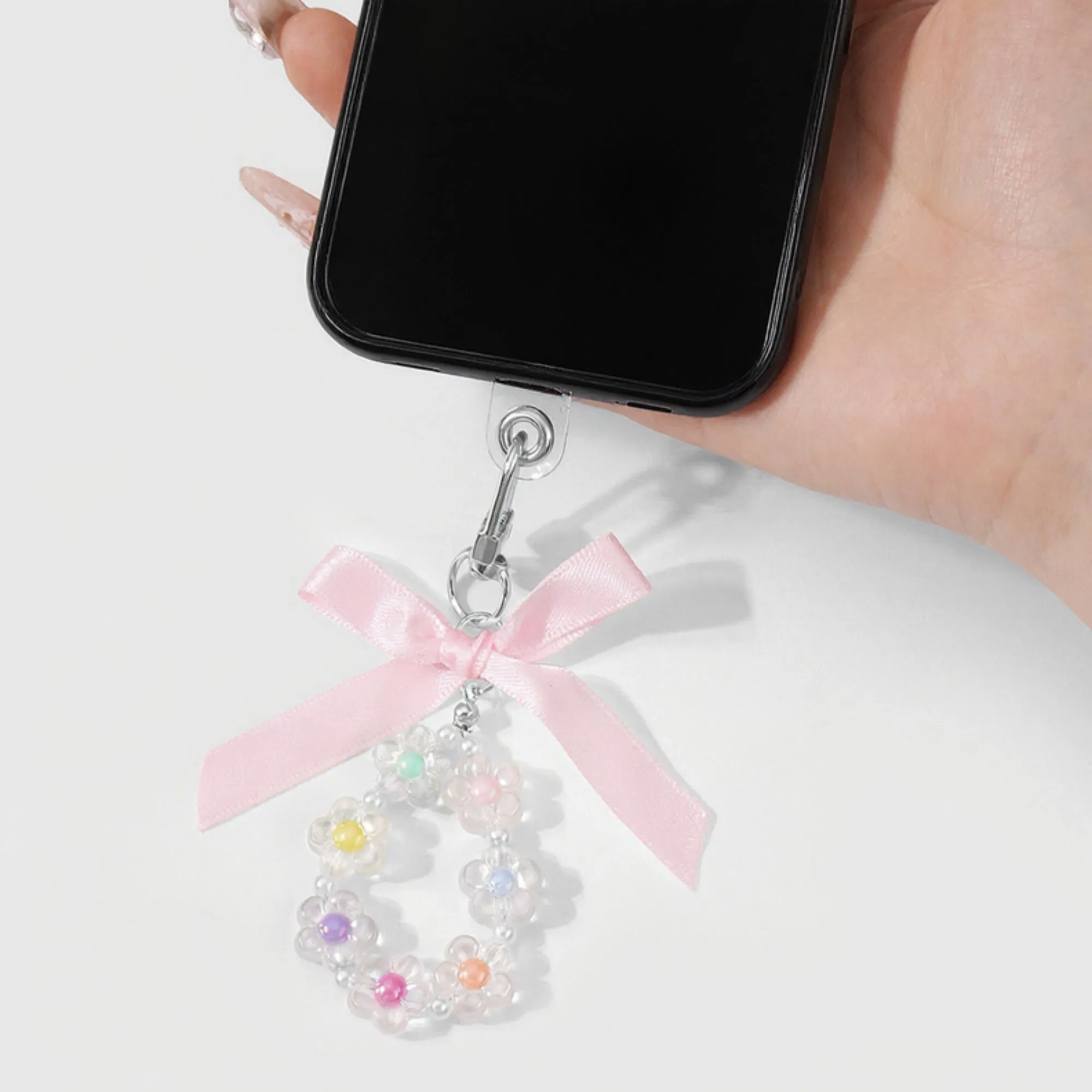 Anna-Kaci Pastel Flower Beaded Keychain with Pink Satin Bow and Pearl Accents sold by Anna-Kaci product image thumbnail 3