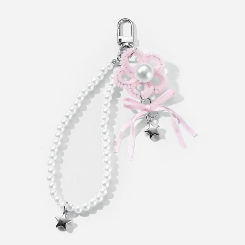 Anna-Kaci Pearl Beaded Keychain with Ribbon Bow and Star Charms sold by Anna-Kaci