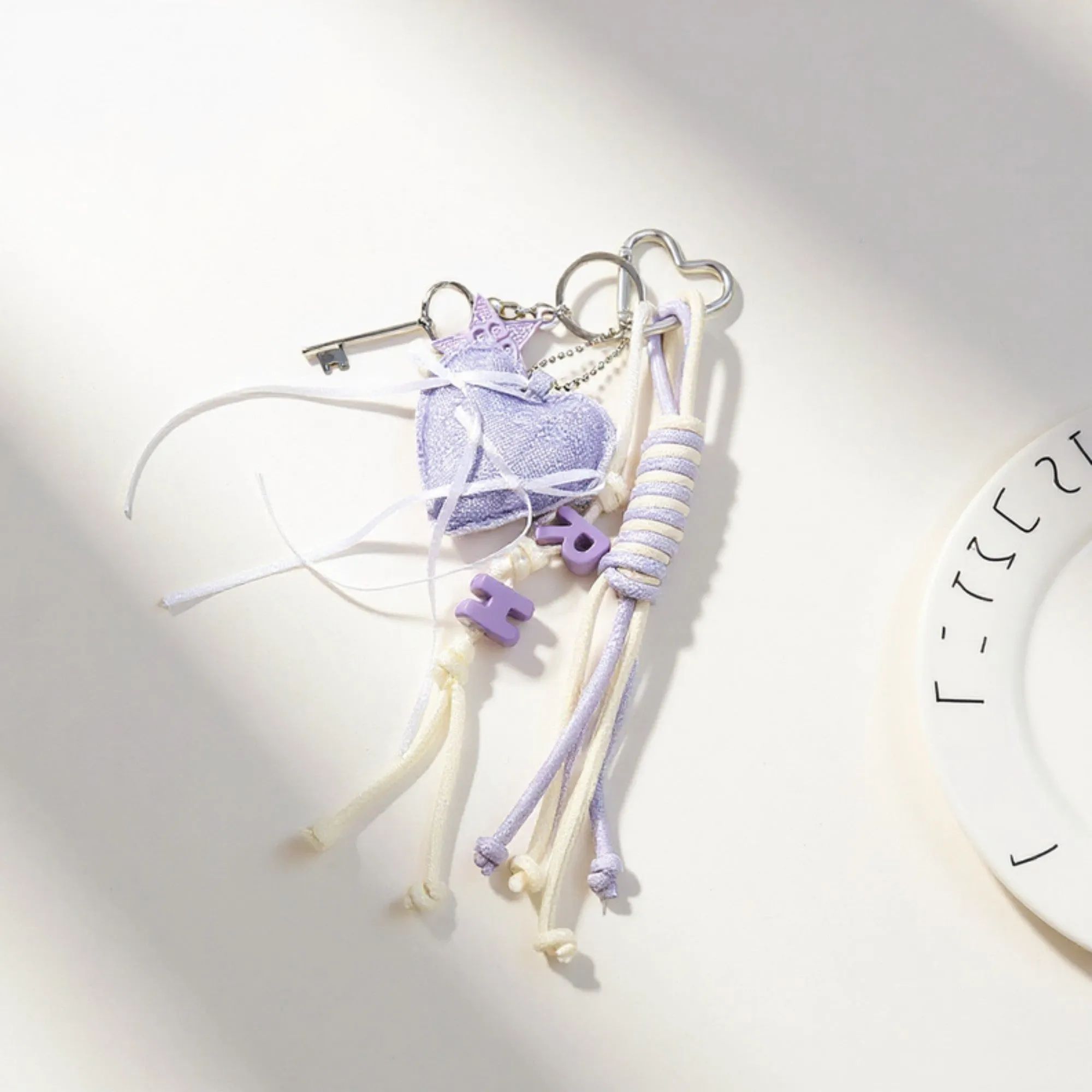 Anna-Kaci Heart Charm Keychain with Ribbon Tassels and Alphabet Beads sold by Anna-Kaci product image thumbnail 2