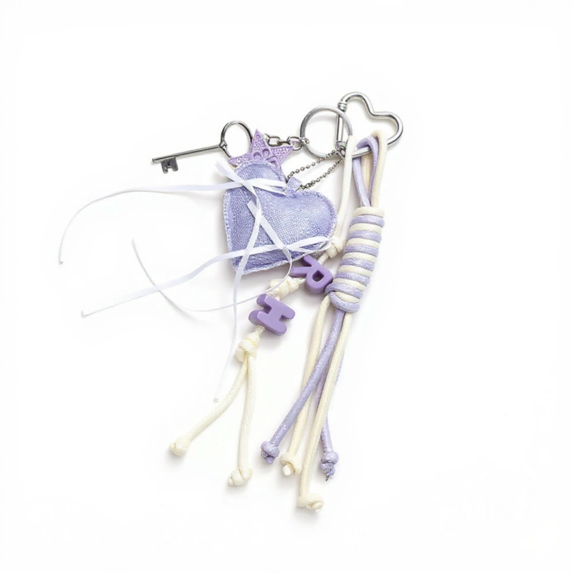 Anna-Kaci Heart Charm Keychain with Ribbon Tassels and Alphabet Beads sold by Anna-Kaci