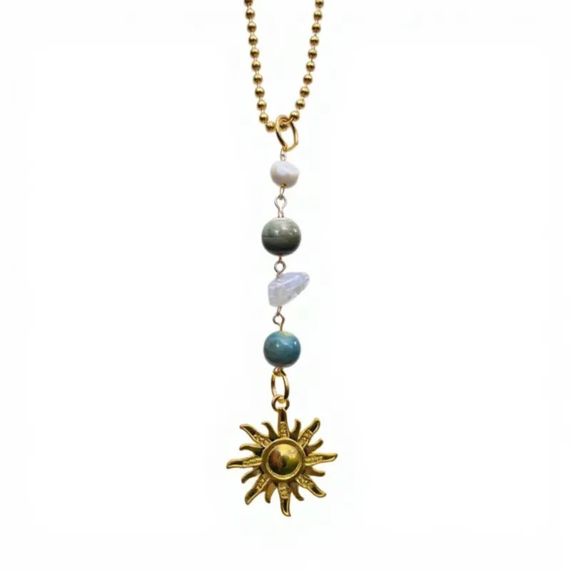 Anna-Kaci Gold Sun Pendant Ornament with Natural Stone Beads and Celestial Charm sold by Anna-Kaci