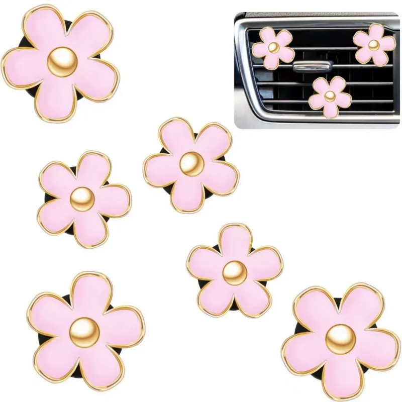Anna-Kaci 6-Piece Pink Flower Car Air Vent Clip Set with Gold Accent Petals sold by Anna-Kaci