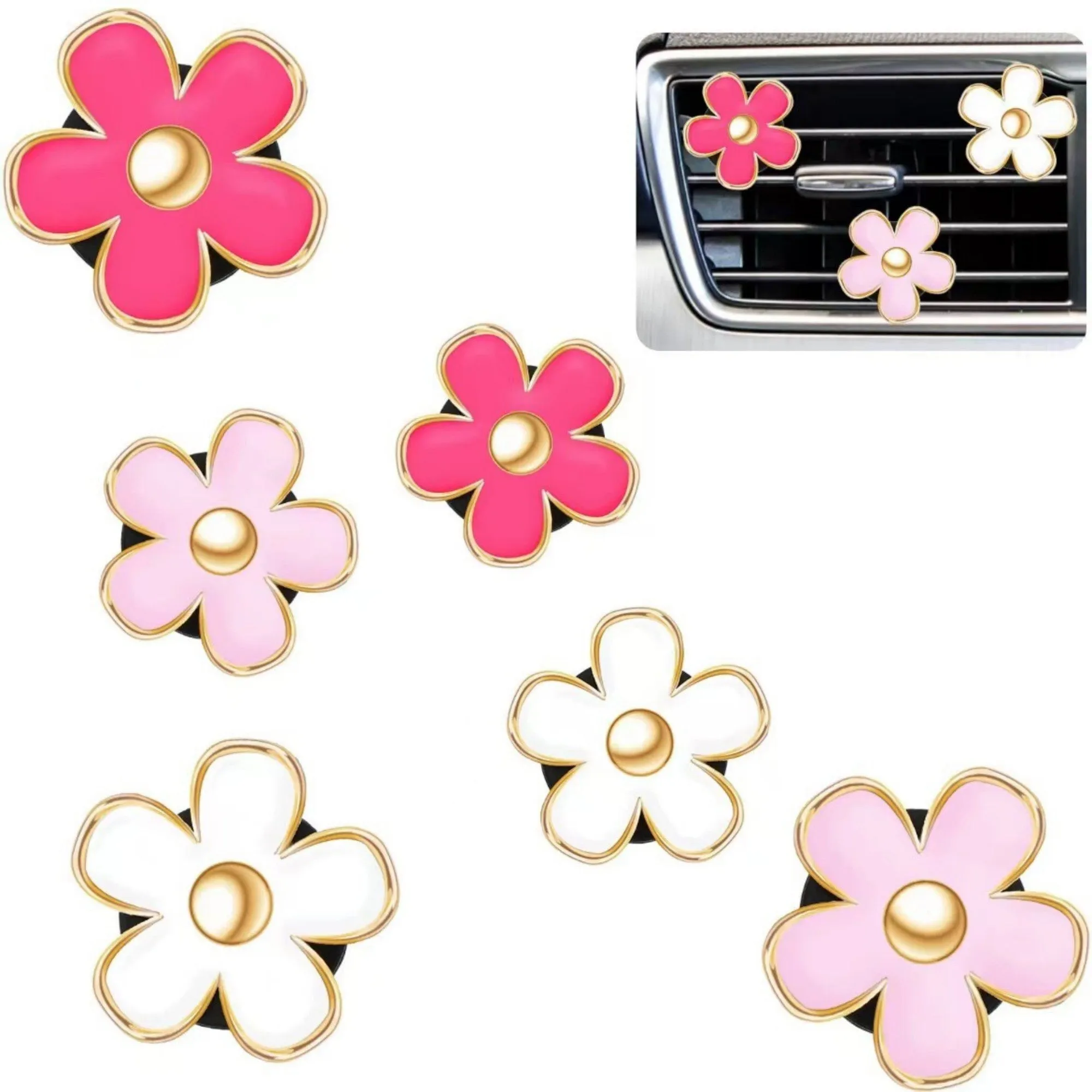Anna-Kaci 6-Piece Pink Flower Car Air Vent Clip Set with Gold Accent Petals sold by Anna-Kaci product image thumbnail 5
