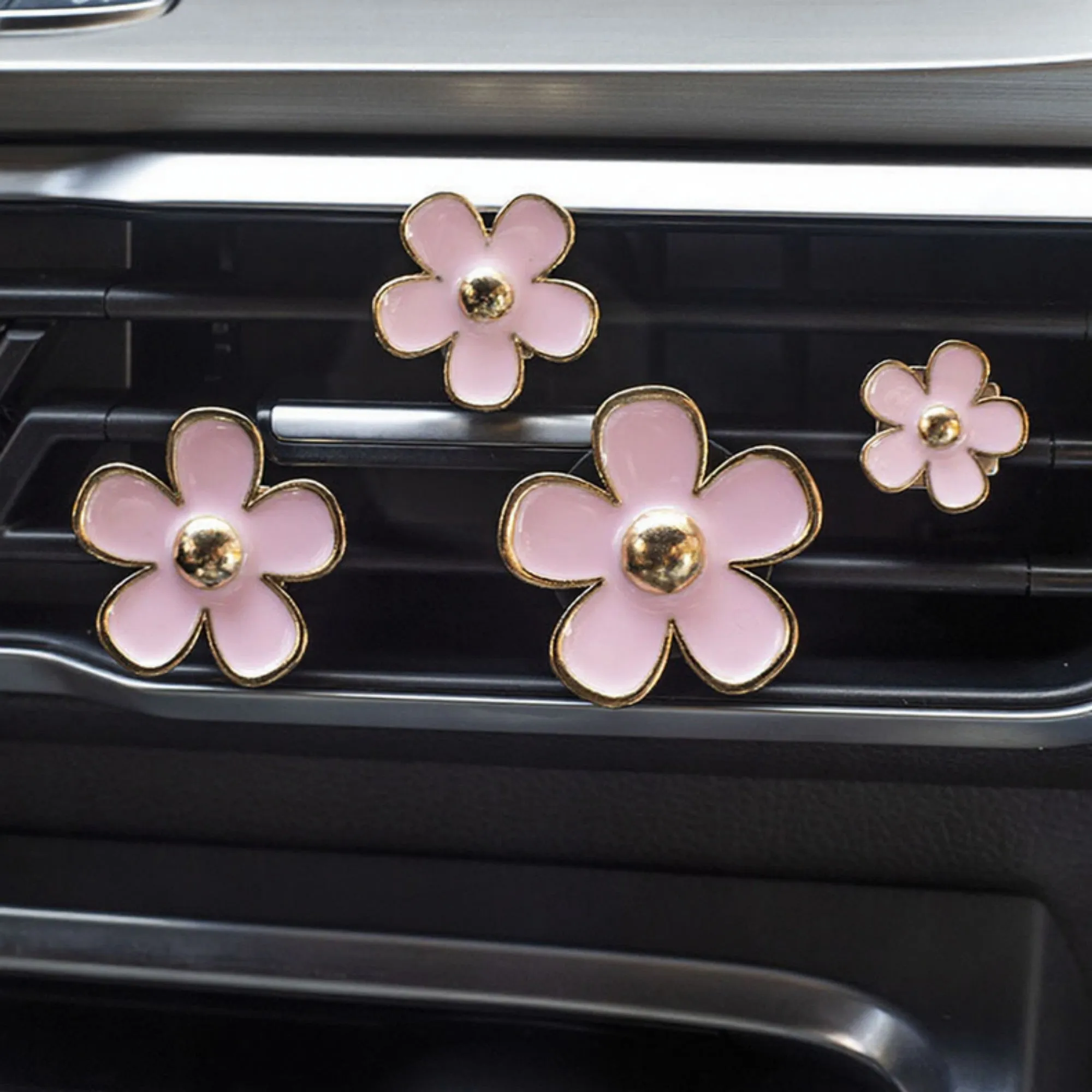 Anna-Kaci 6-Piece Pink Flower Car Air Vent Clip Set with Gold Accent Petals sold by Anna-Kaci product image thumbnail 2