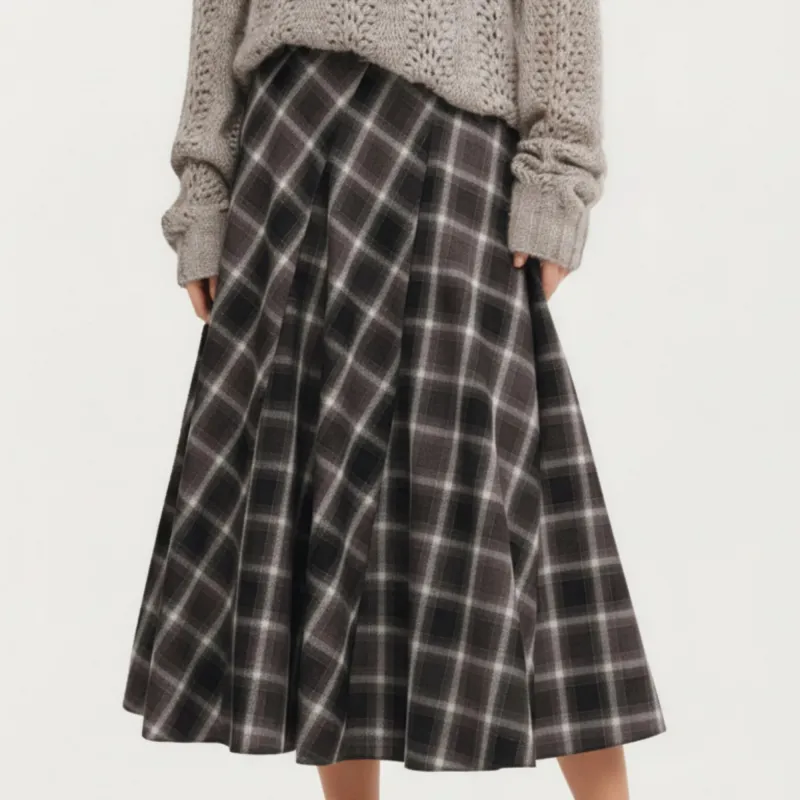 Anna-Kaci Women¡¯s Plaid Midi Skirt with Soft Full-Length A-Line Silhouette and Gentle Pleated Movement for a Flattering Everyday Shape sold by Anna-Kaci
