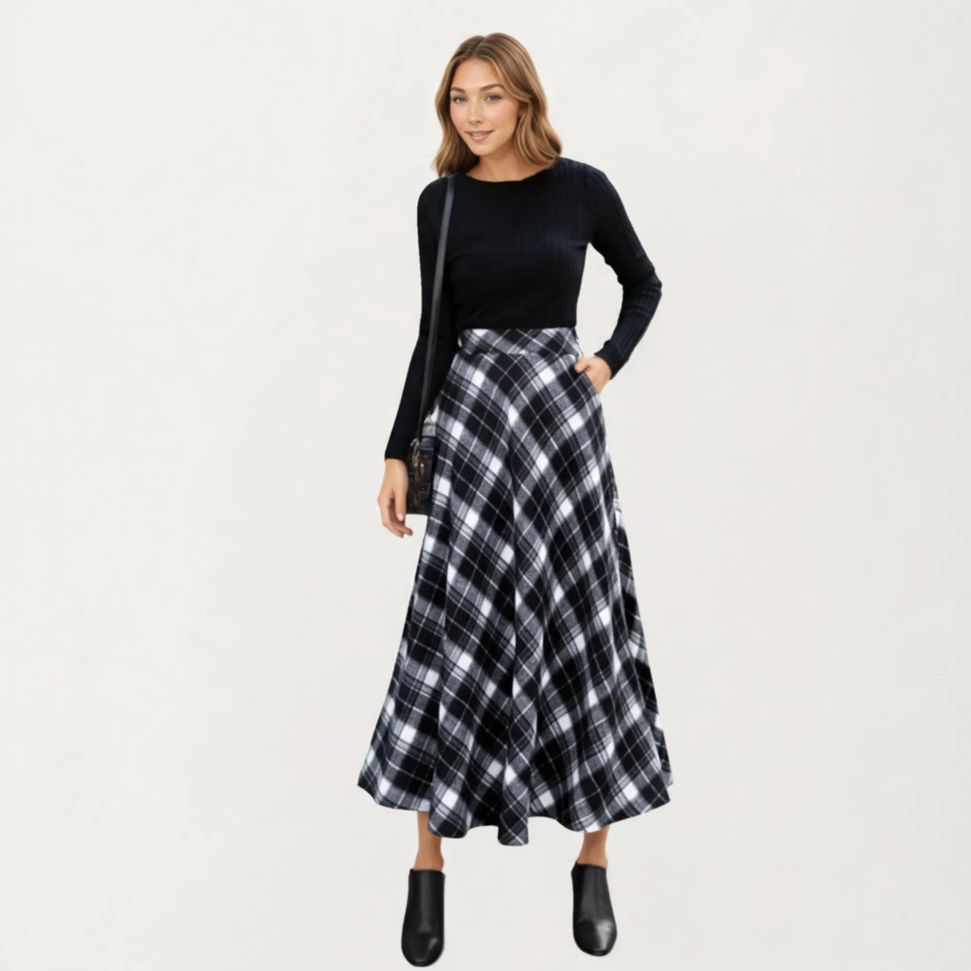 Anna-Kaci Women¡¯s Plaid Maxi Skirt with Soft Flowing Drape, Flattering A-Line Silhouette, and Comfortable Stretch Waistband Detail sold by Anna-Kaci product image thumbnail 3