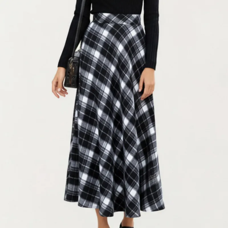 Anna-Kaci Women¡¯s Plaid Maxi Skirt with Soft Flowing Drape, Flattering A-Line Silhouette, and Comfortable Stretch Waistband Detail sold by Anna-Kaci