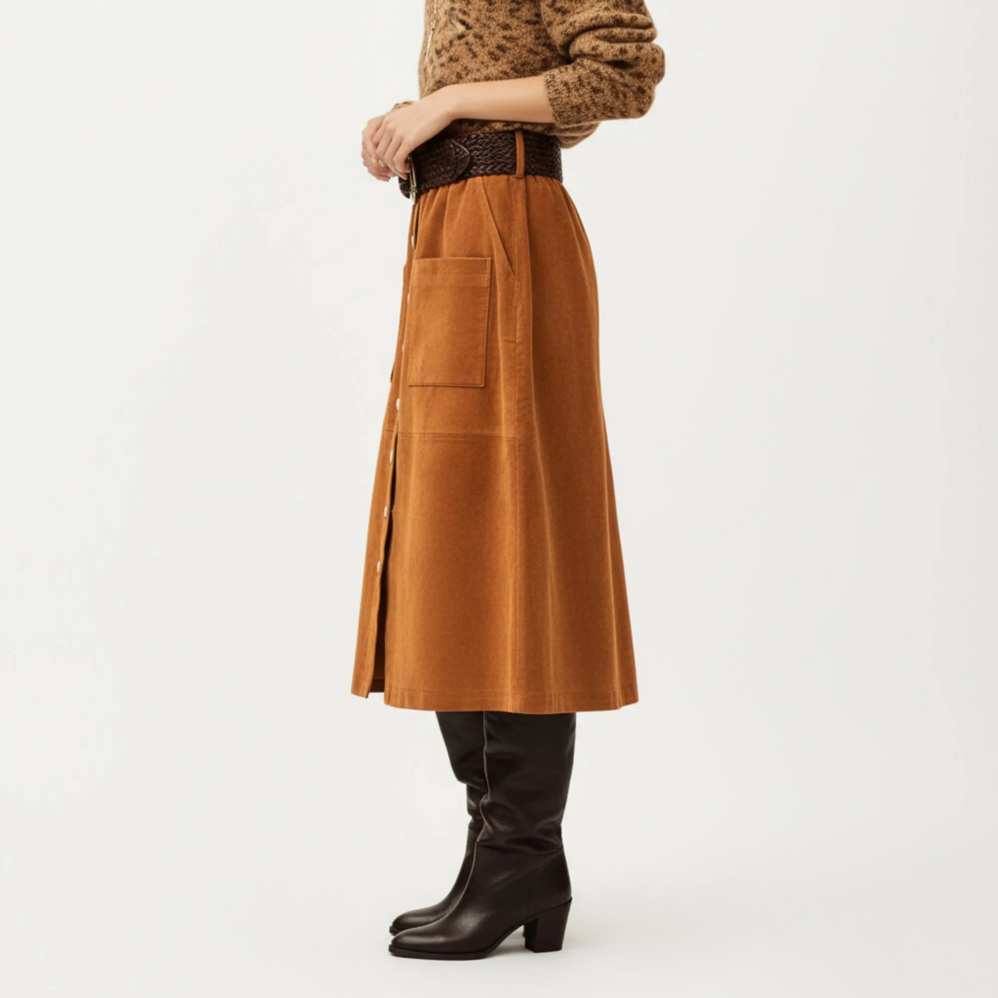 Anna-Kaci Women¡¯s Button Front Midi Skirt with Soft Corduroy Texture, Structured Patch Pockets and Flattering A-Line Shape for Easy Movement sold by Anna-Kaci product image thumbnail 4