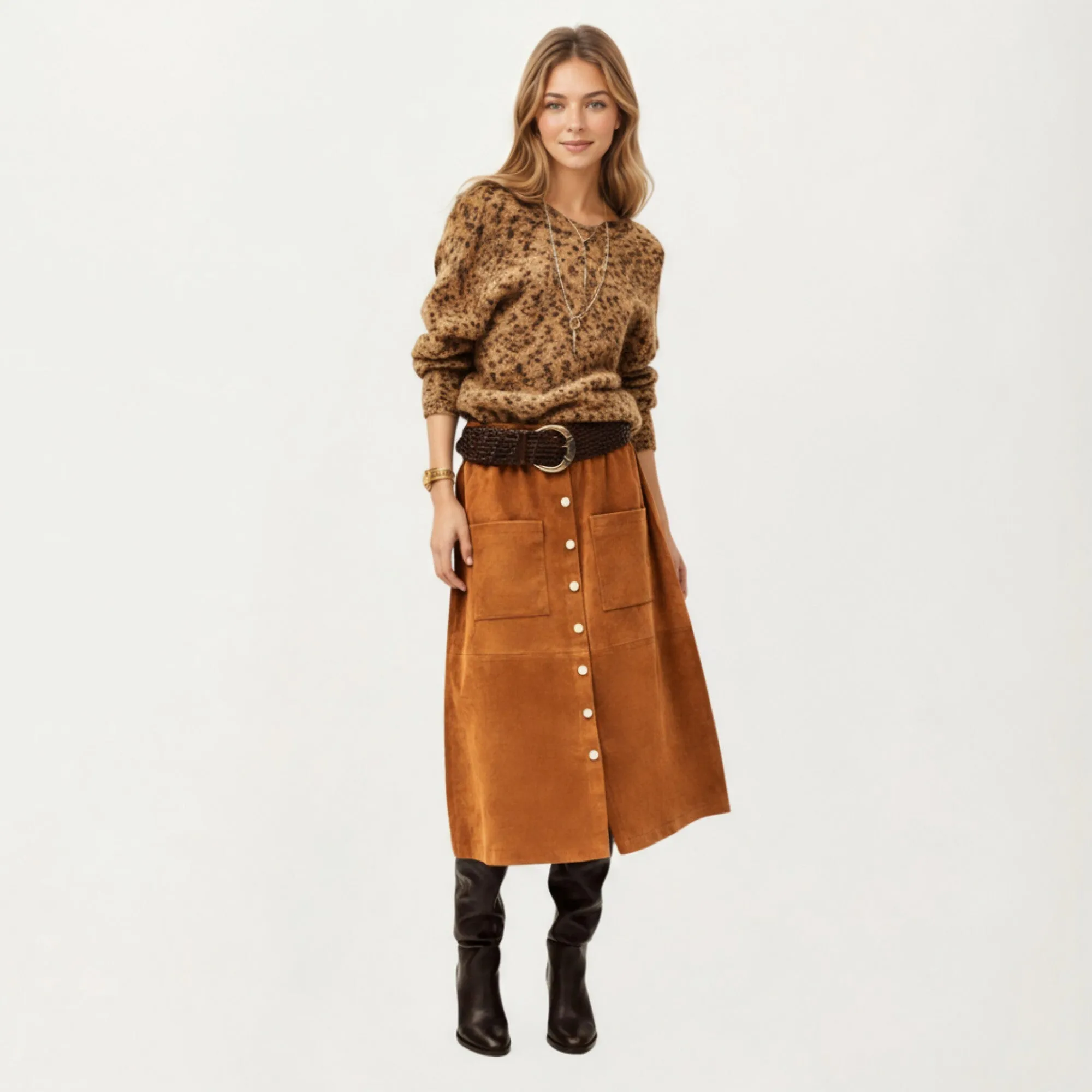 Anna-Kaci Women¡¯s Button Front Midi Skirt with Soft Corduroy Texture, Structured Patch Pockets and Flattering A-Line Shape for Easy Movement sold by Anna-Kaci product image thumbnail 2