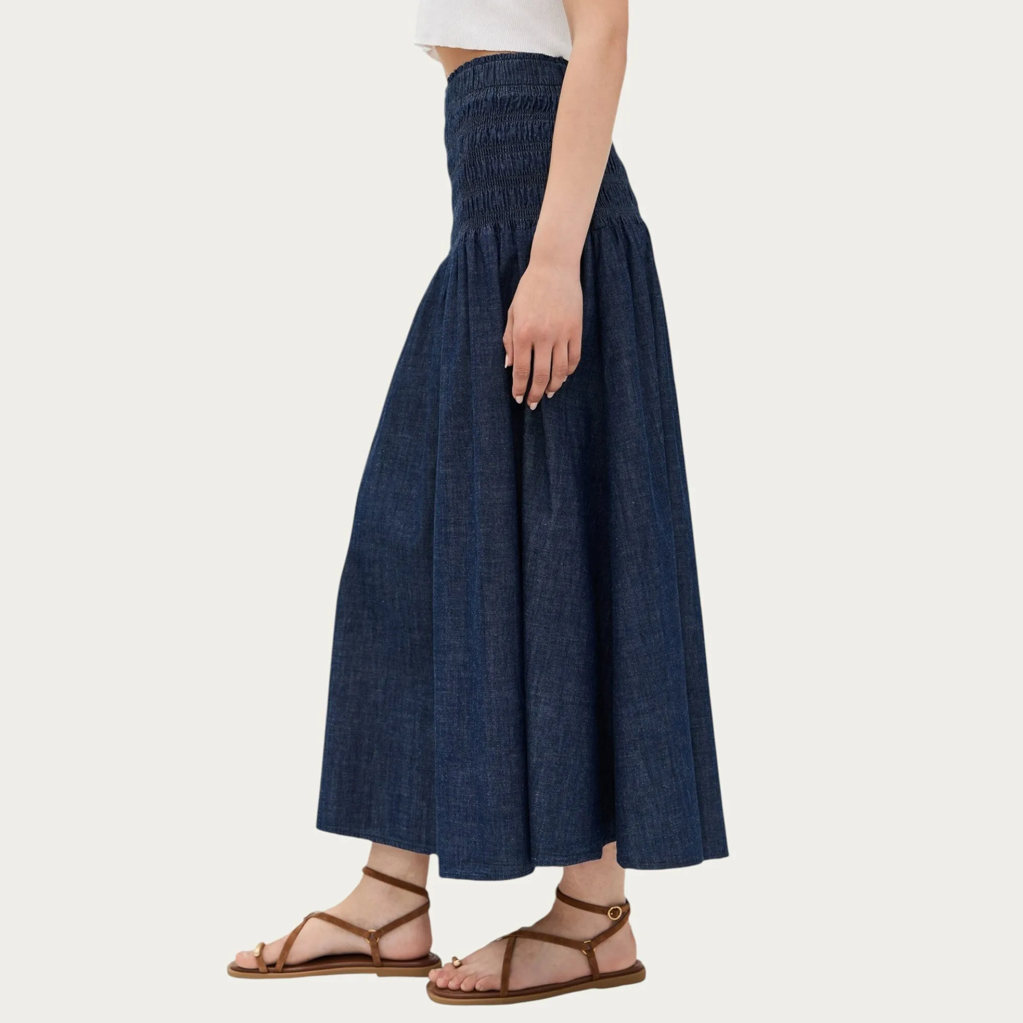 Anna-Kaci Women¡¯s Denim Maxi Skirt with Smocked Waist Detail and Soft Structured A-Line Shape for Comfortable Movement and Flattering Drape sold by Anna-Kaci product image thumbnail 3