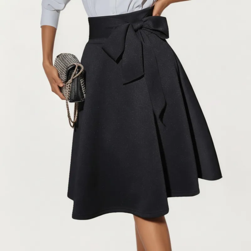 Anna-Kaci Women¡¯s Flared Midi Skirt with Structured High Waist and Oversized Bow Detail Creating a Smooth Draped Silhouette sold by Anna-Kaci